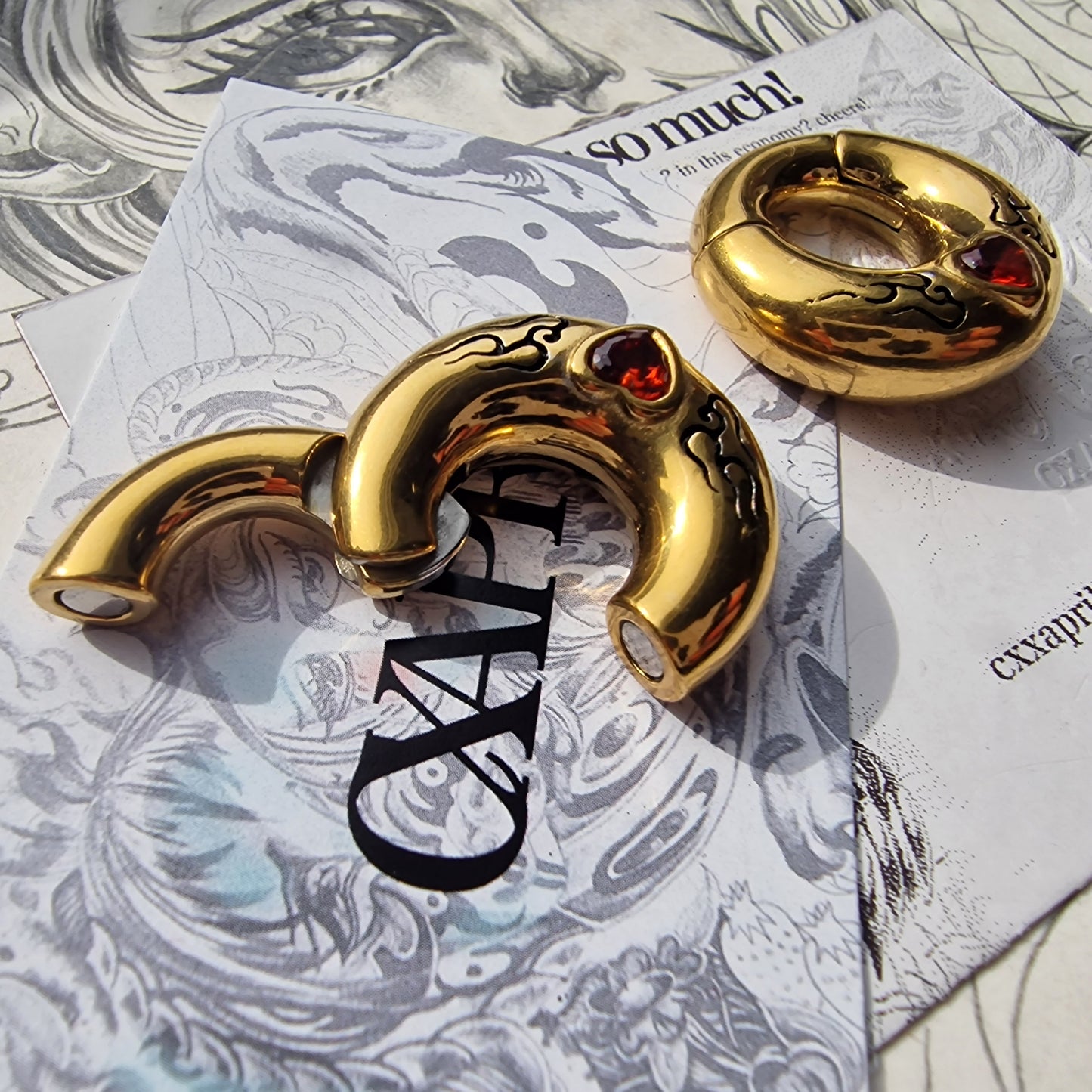 6MM 2G Red Flame Heart x Tribal Tattoo Ear Weights | Stretched Lobes