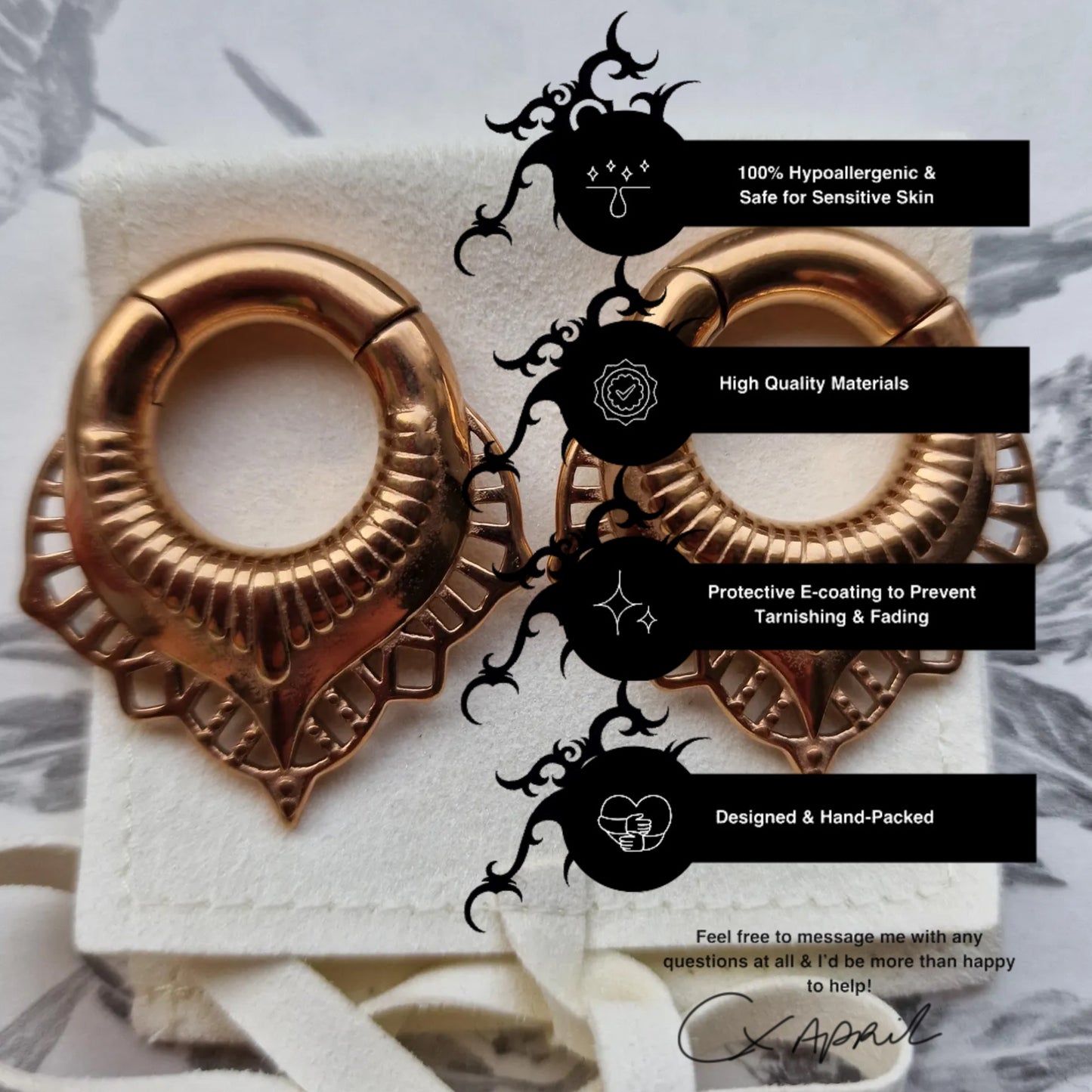 6MM 2G Rose Gold Teardrop Ear Weights Ear Piercing Body Jewellery Stretched Lobes