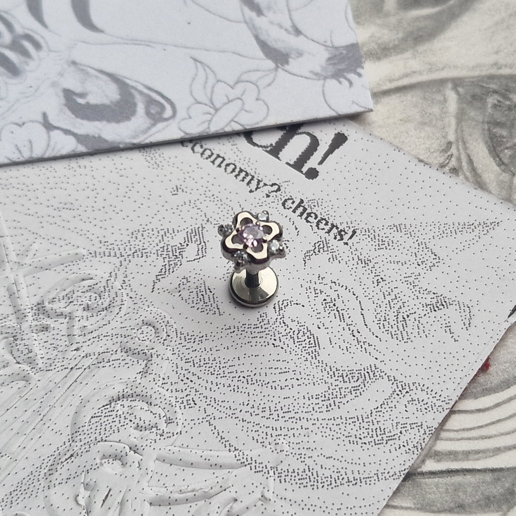 Oh its spring ! Pink flower Helix Cartilage Stud Counch | Titanium Body Piercings
