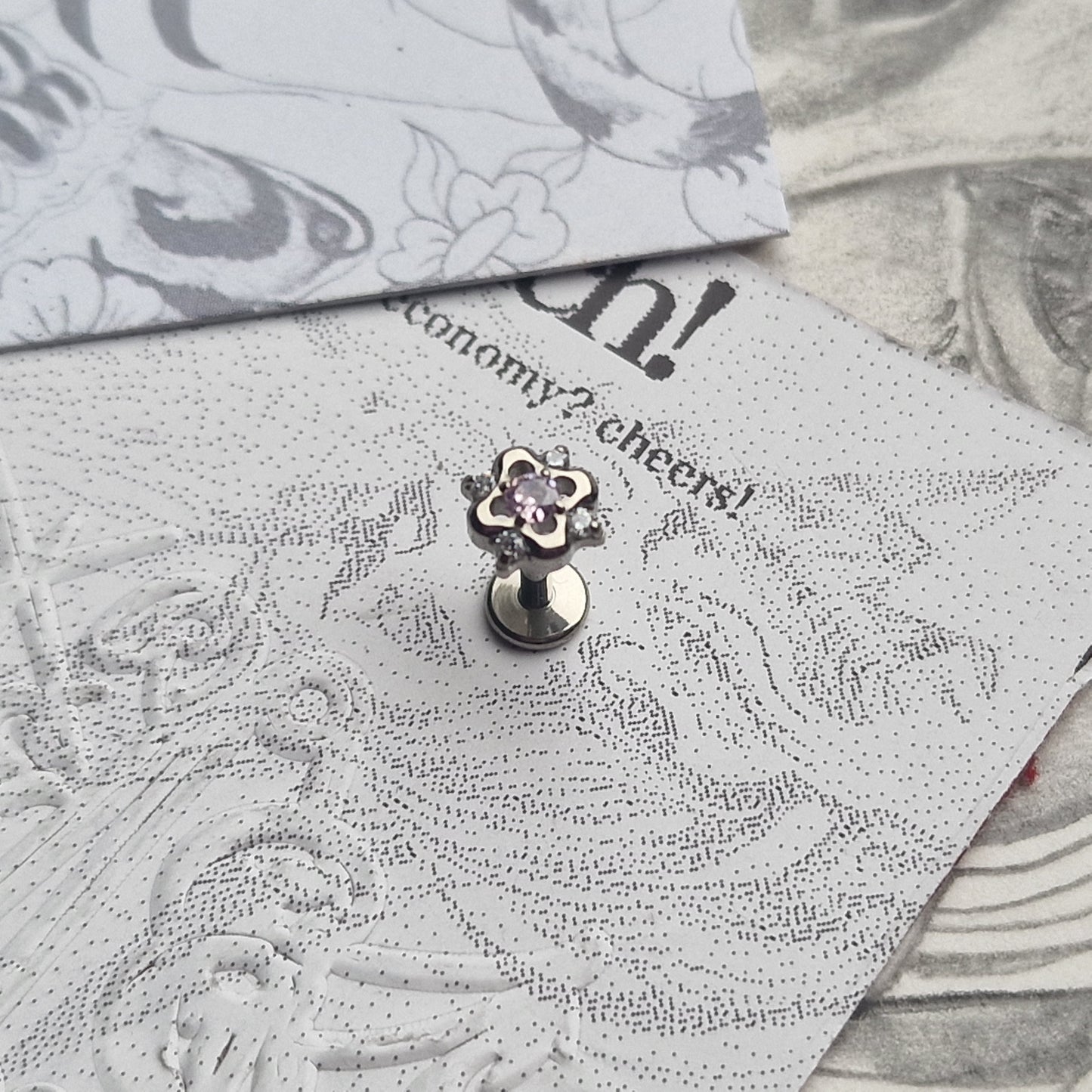Oh its spring ! Pink flower Helix Cartilage Stud Counch | Titanium Body Piercings