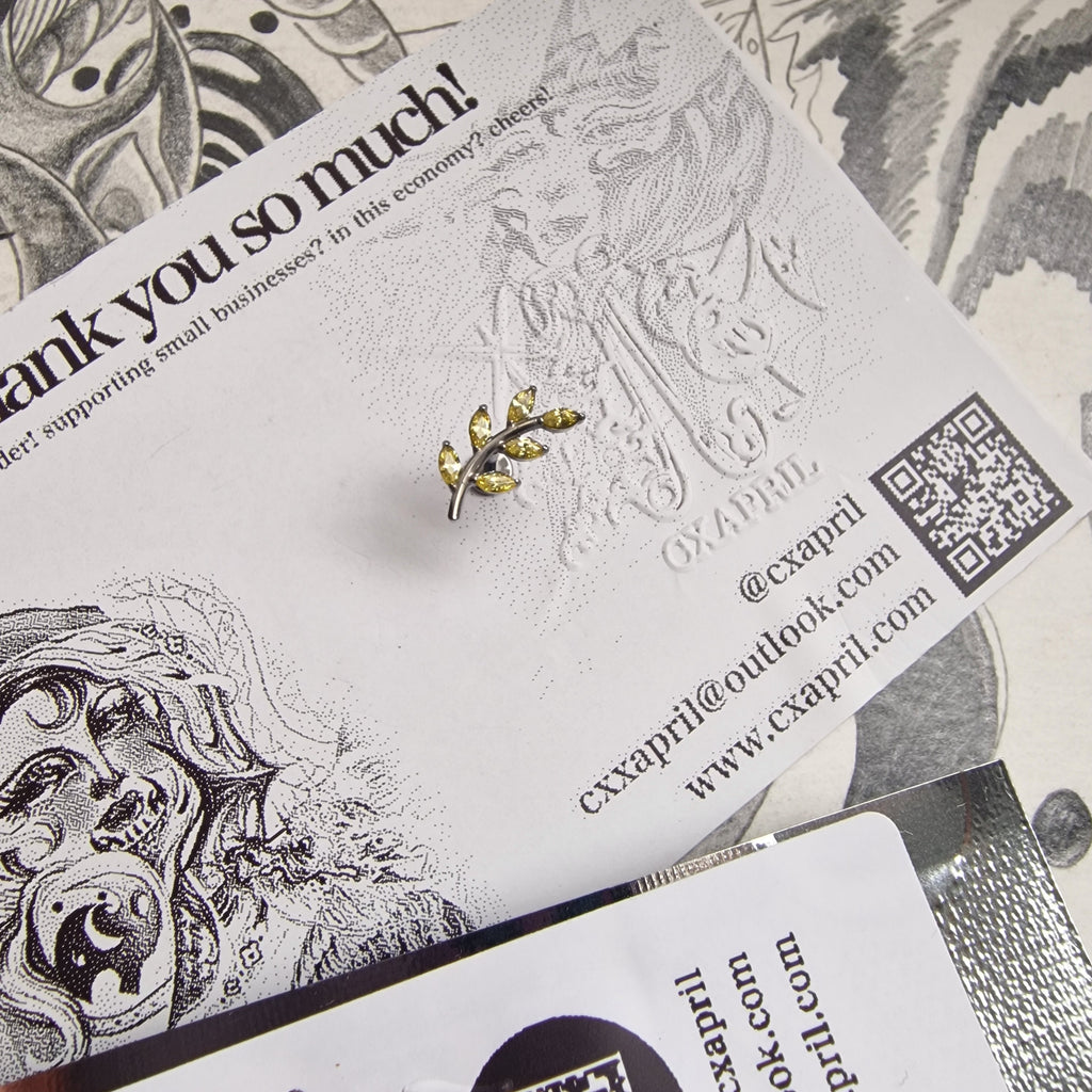 Autumn Yellow Leaf Branch Cartilage Study | Body Piercings Orbital and Helix Earring