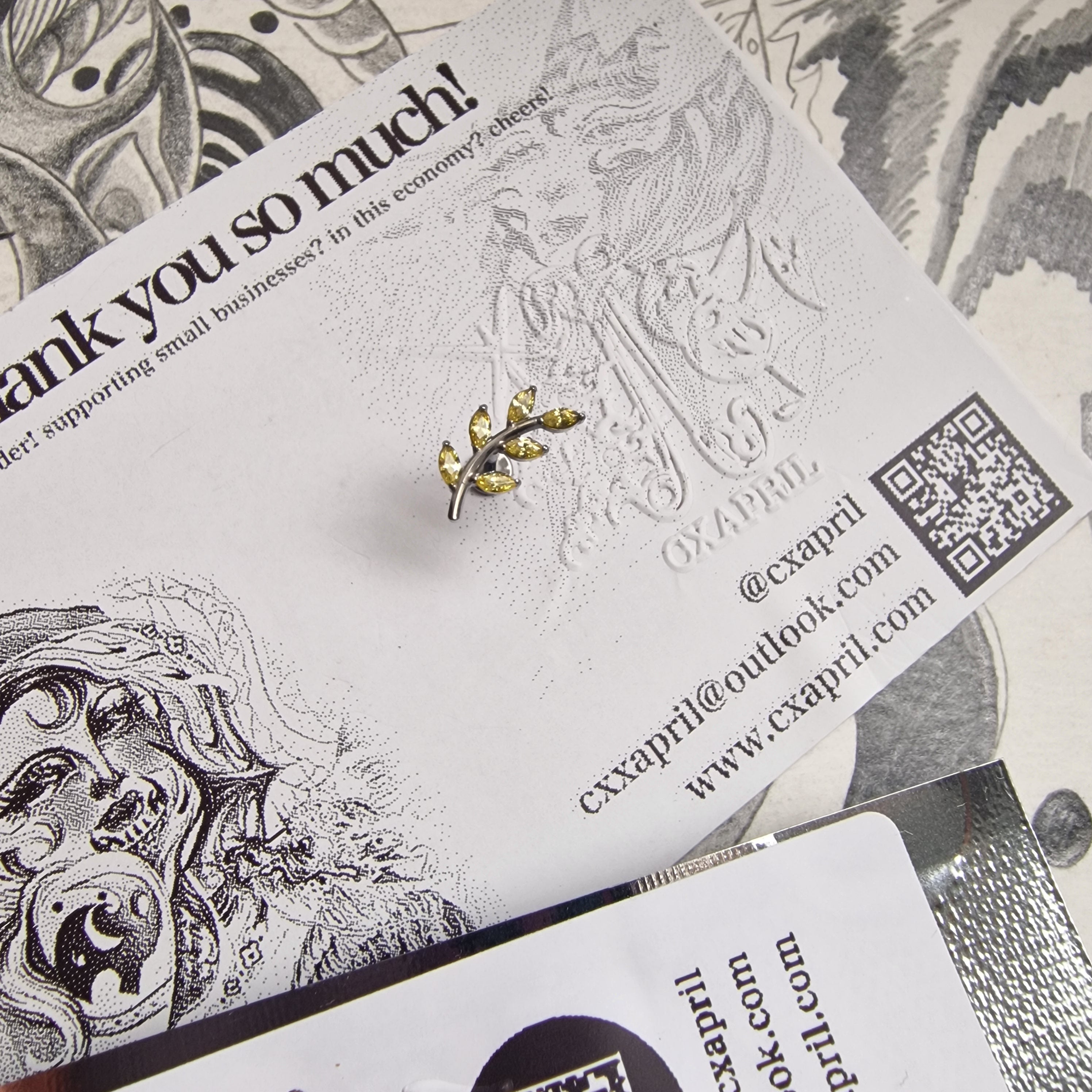 Autumn Yellow Leaf Branch Cartilage Study | Body Piercings Orbital and Helix Earring