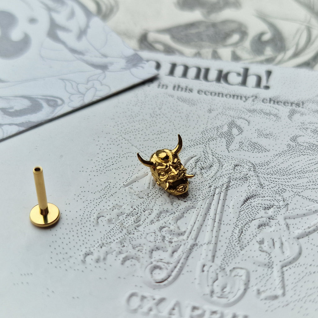 Hannya Mask High Detail Earring | Cartilage Stud Titanium Body Jewellery