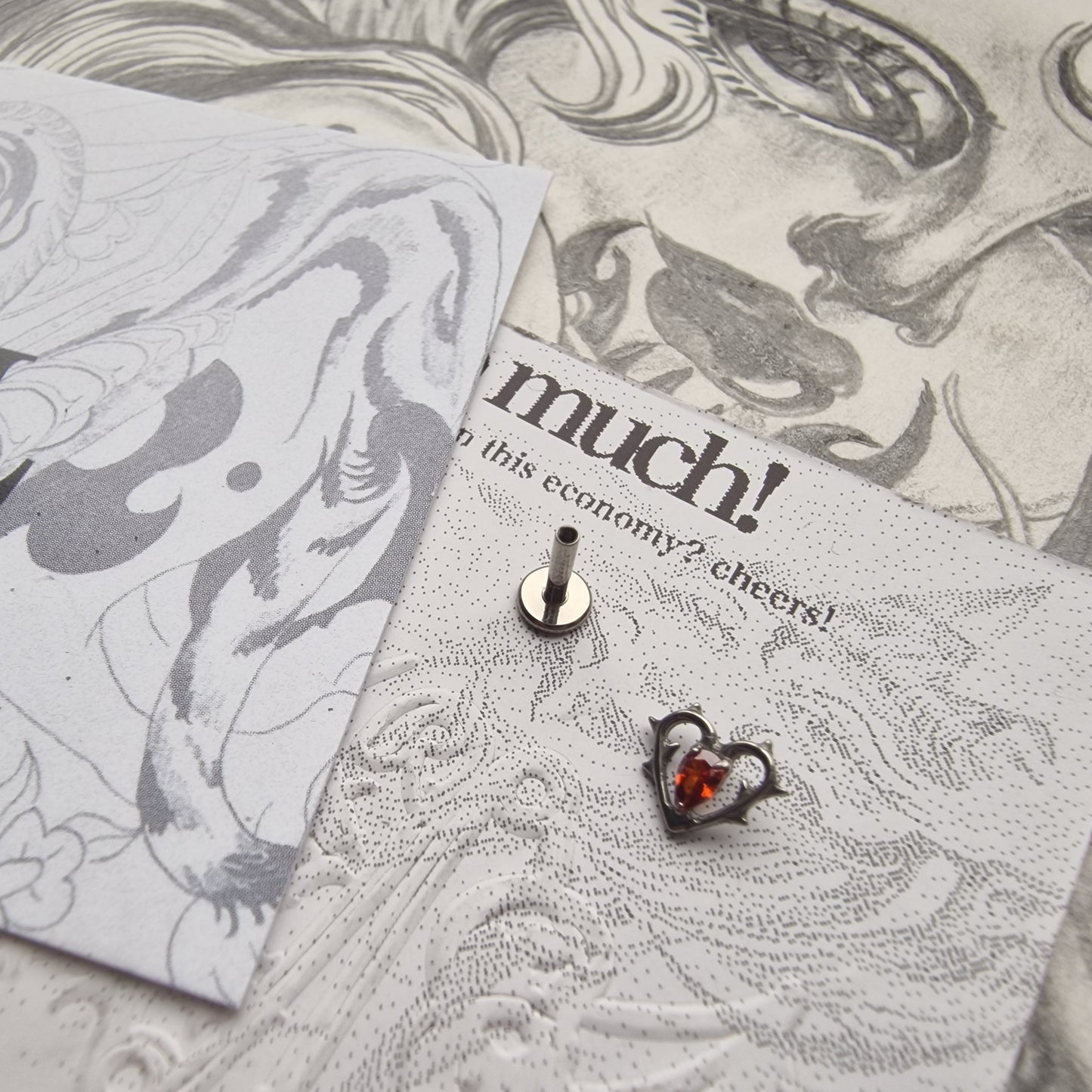 Thorn in my heart! | Red Zircon Titanium Silver Body Piercing