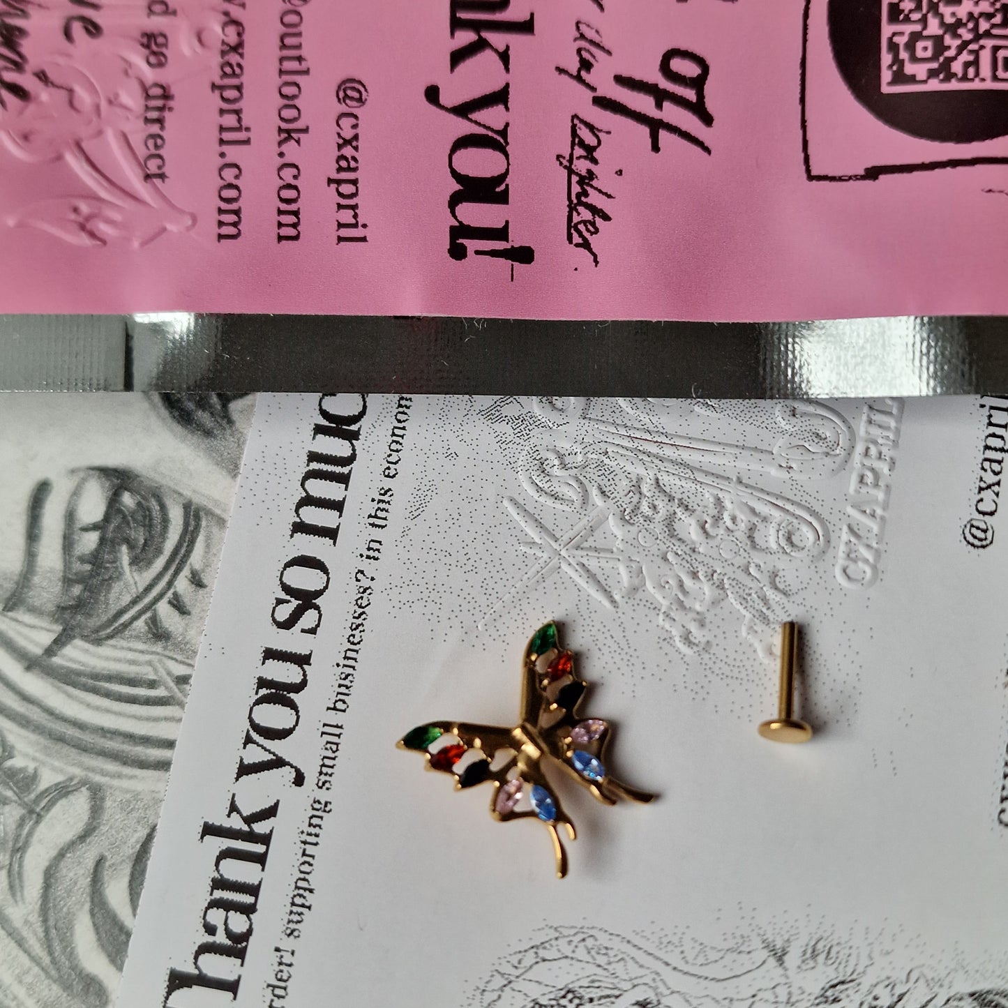 Jeweled Vintage Clown Pendant Rainbow Butterfly Earrings  | Zircon Titanium Silver Body Piercing