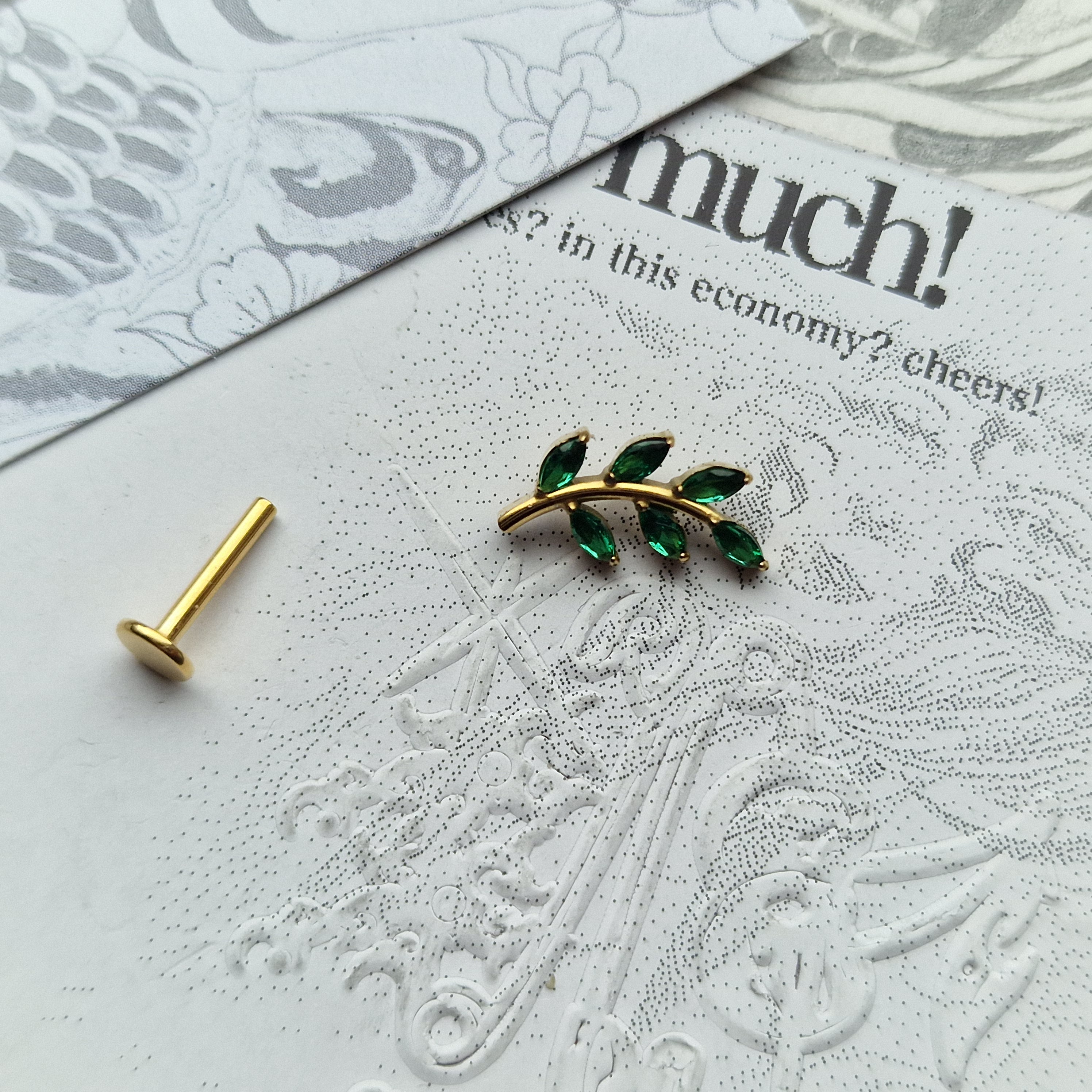 Gold Green Olive Branch Cartilage Study | Body Piercings Orbital and Helix