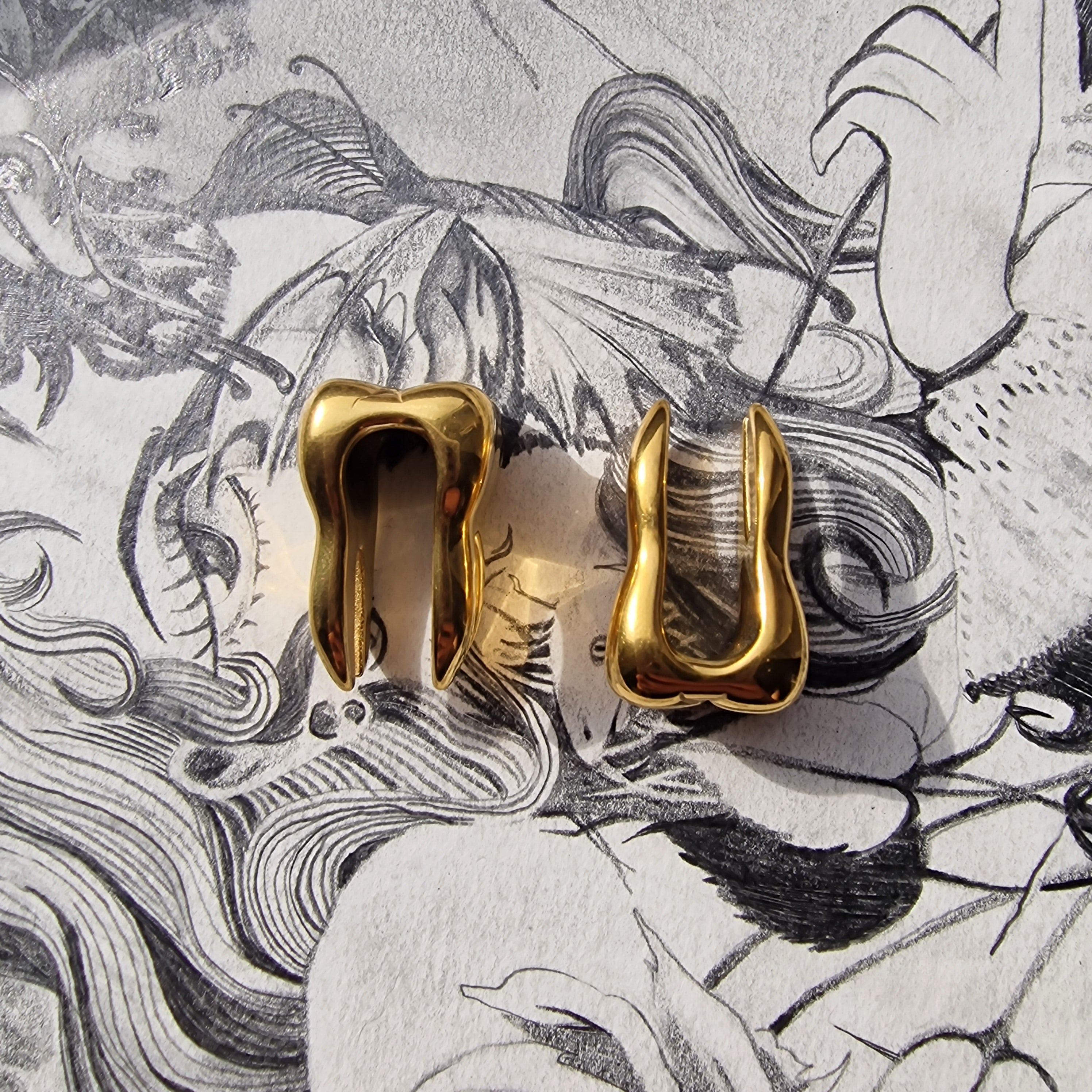16MM 5/7"Tooth Truth Ear Weight Hangers | TOOTH ear weights | Gold  16MM Pair