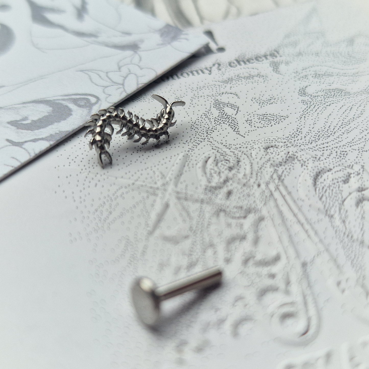 Centipede Insect Silver Titanium Stud |  Nature Body Piercings and Jewellery