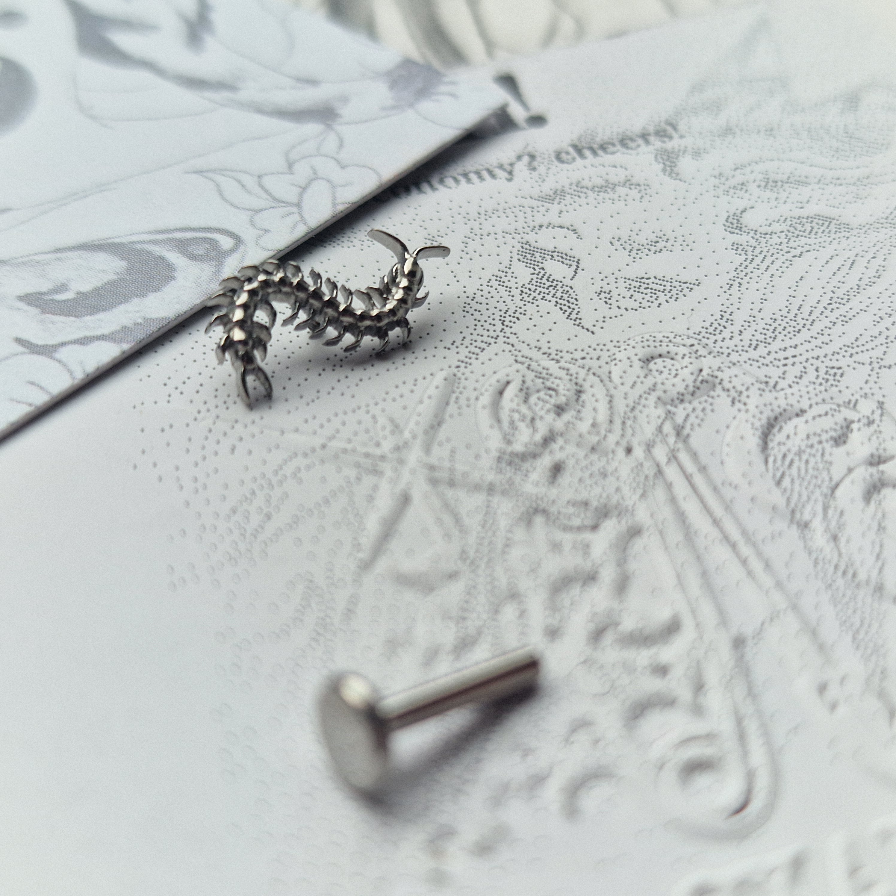 Centipede Insect Silver Titanium Stud |  Nature Body Piercings and Jewellery