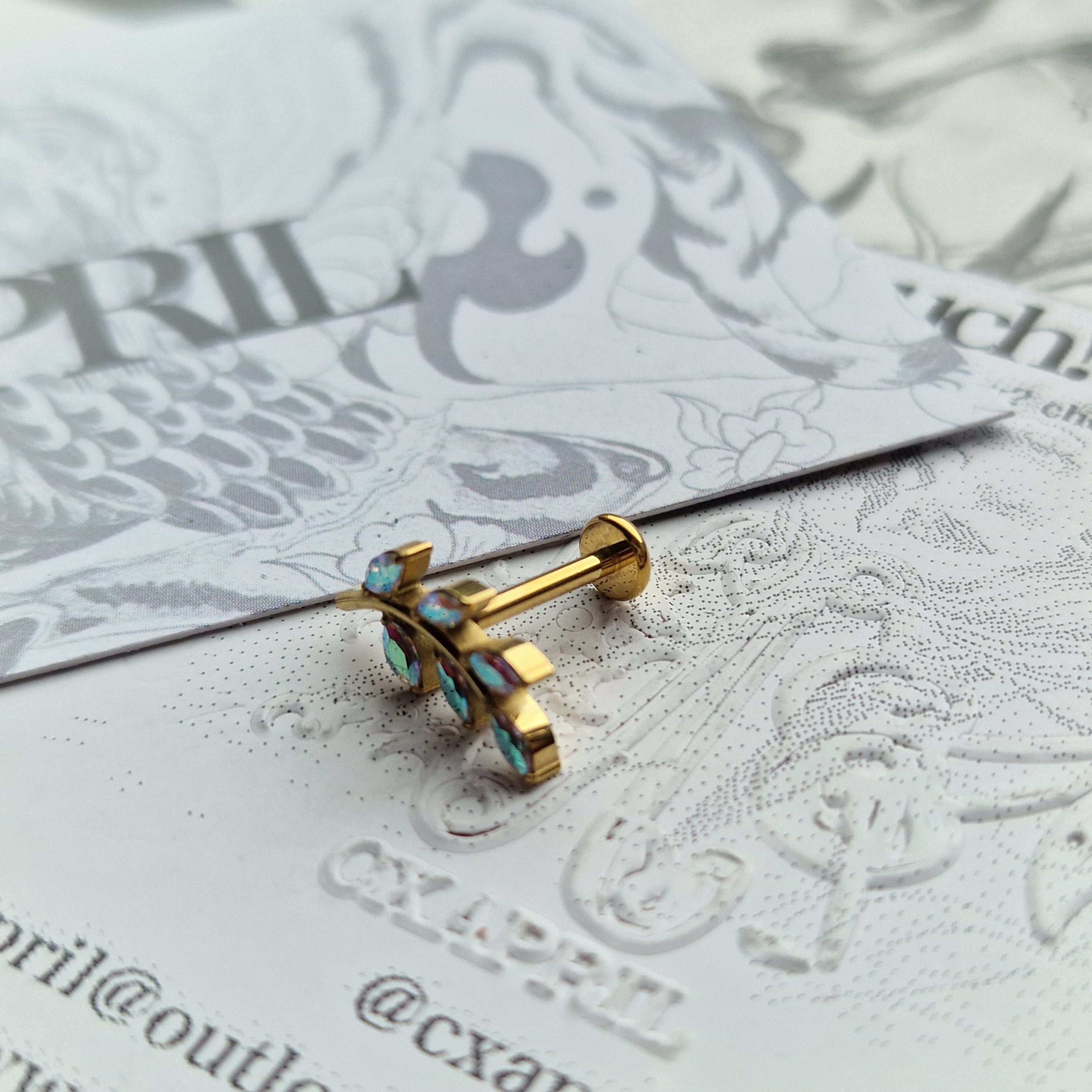 Rainbow Olive Branch Cartilage Earring | Gold Titanium Body Piercings