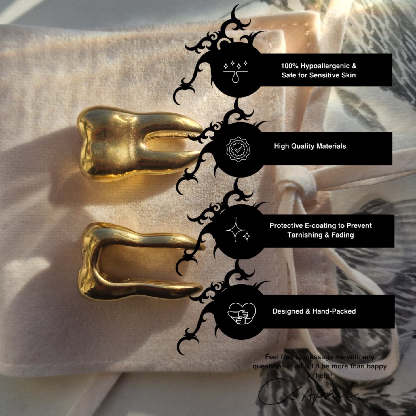 16MM 5/7"Tooth Truth Ear Weight Hangers | TOOTH ear weights | Gold  16MM Pair