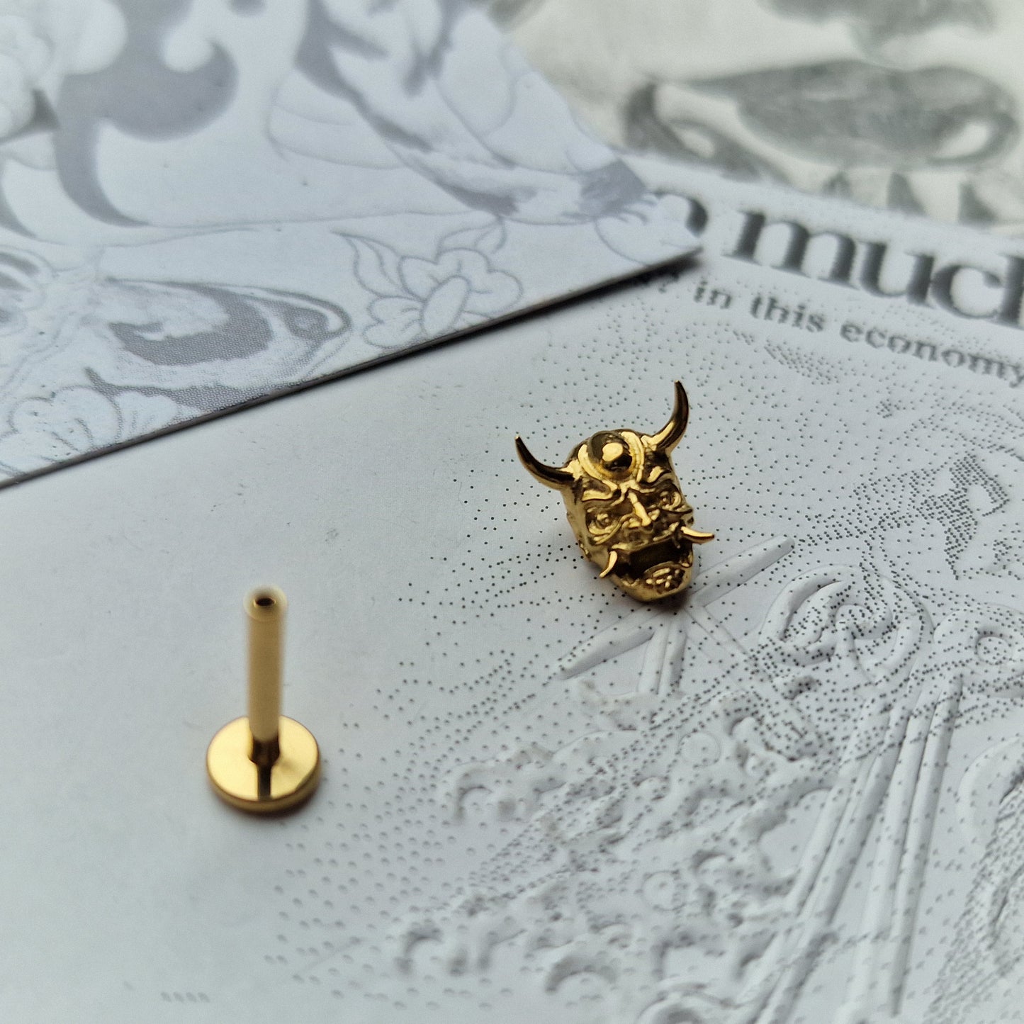 Hannya Mask High Detail Earring | Cartilage Stud Titanium Body Jewellery