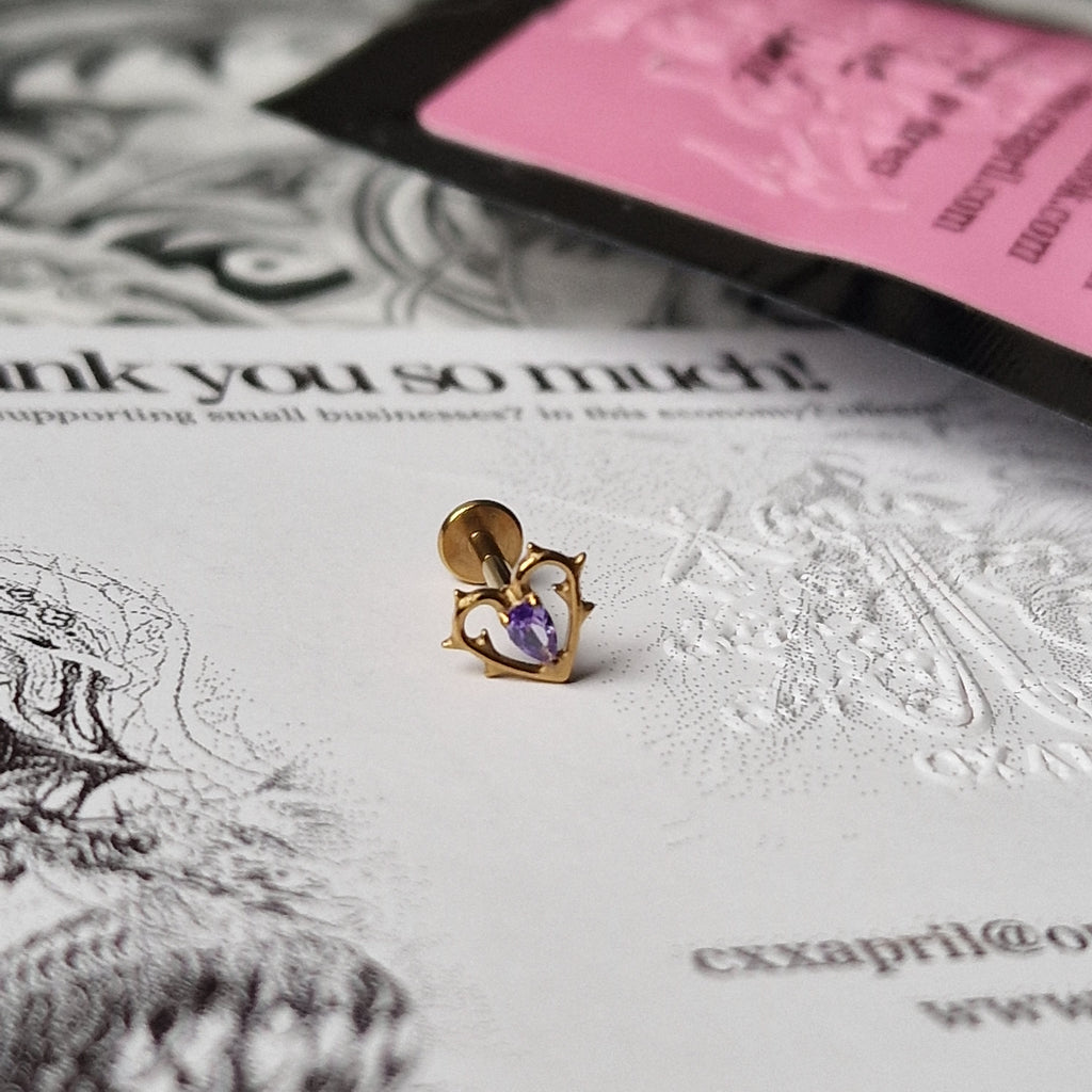 Spikey Golden Thorn in my heart! | Purple Zircon Titanium Gold Body Piercing