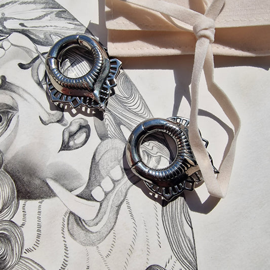 6MM 2G Silver Ear Weight Hangers Teardrop Hangers  Ornate Stretched Lobes Pair