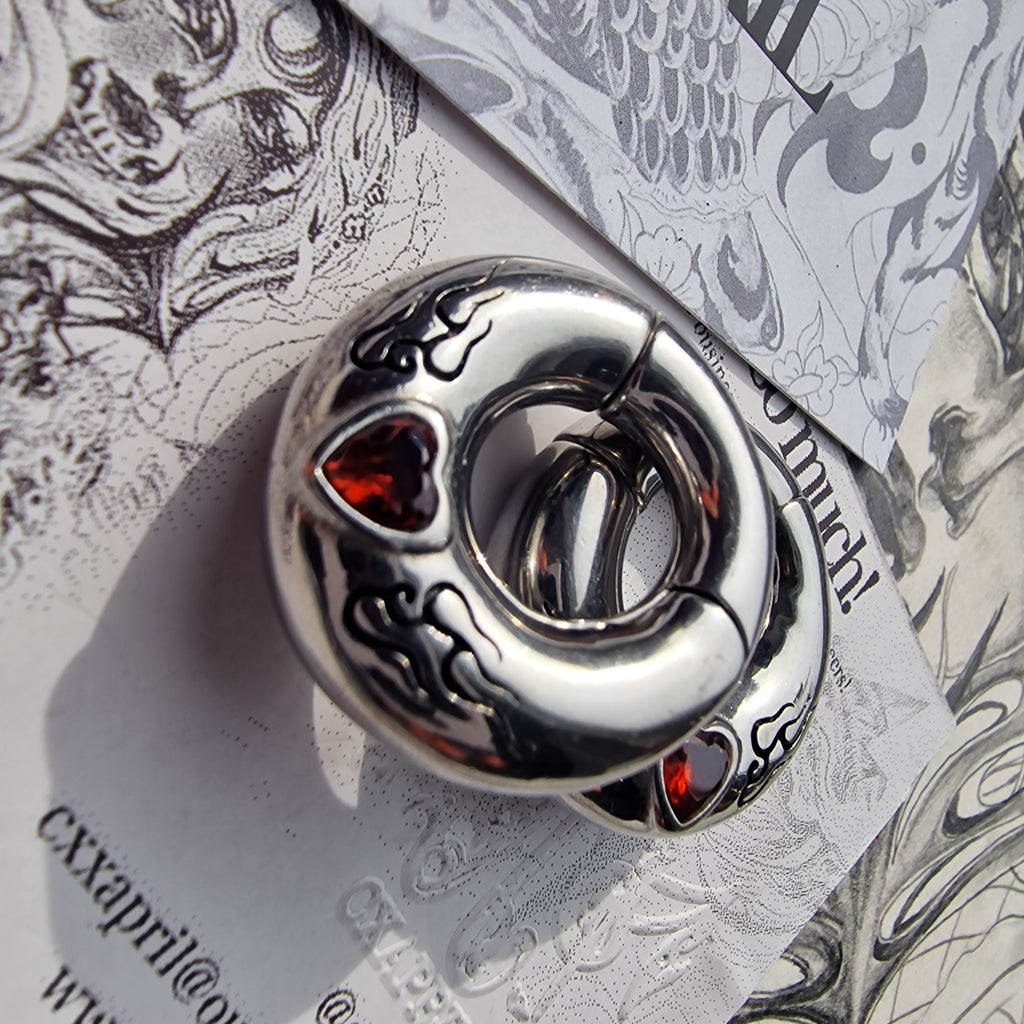 6MM 2G Red Flame x Tribal Tattoo Heart Ear Weights | Stretched Lobes