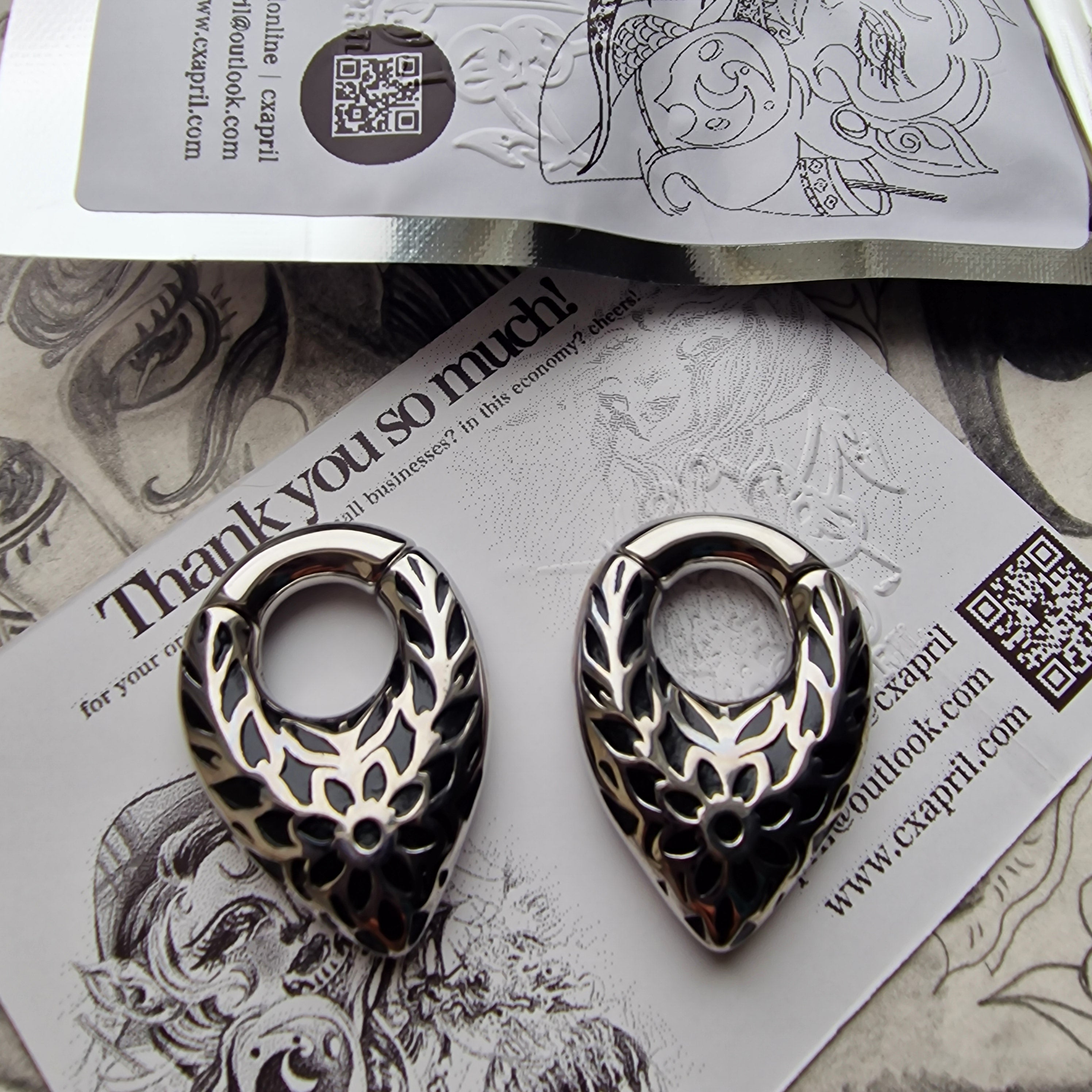 Silver Fallen Leaves | Silver Teardrop Ear Weights for Stretched Ears and Lobes
