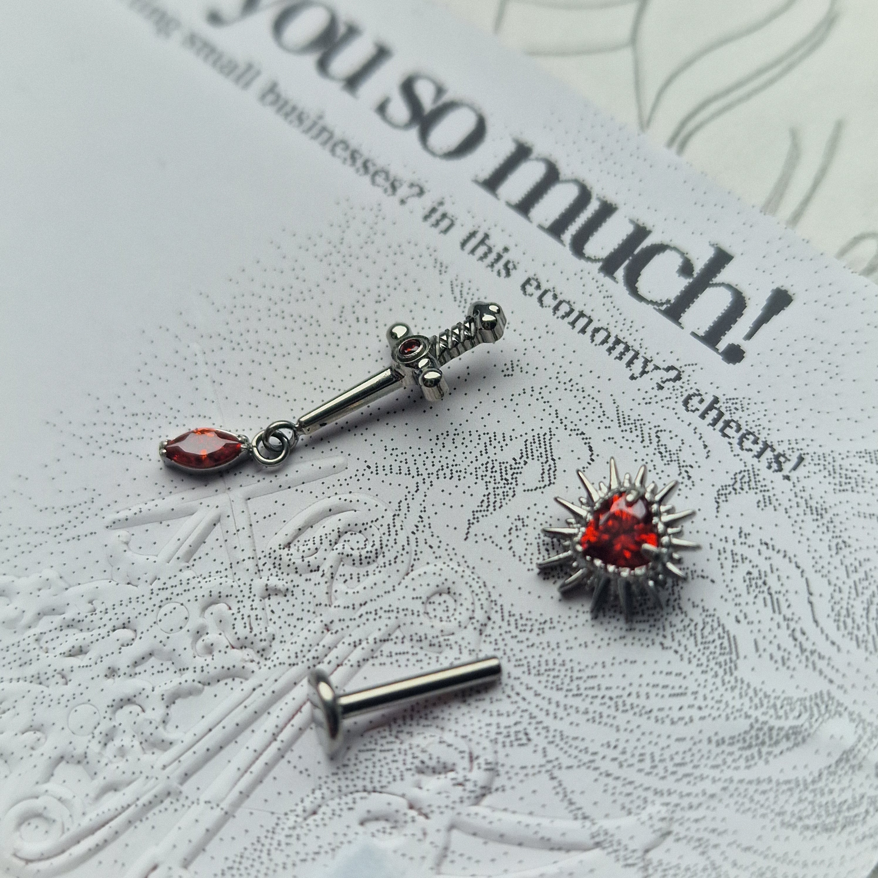 Capture the Heart and Sword | Titanium Cartilage Stud Set | Alt Body Jewellery