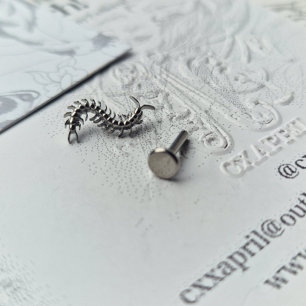 Centipede Insect Silver Titanium Stud |  Nature Body Piercings and Jewellery