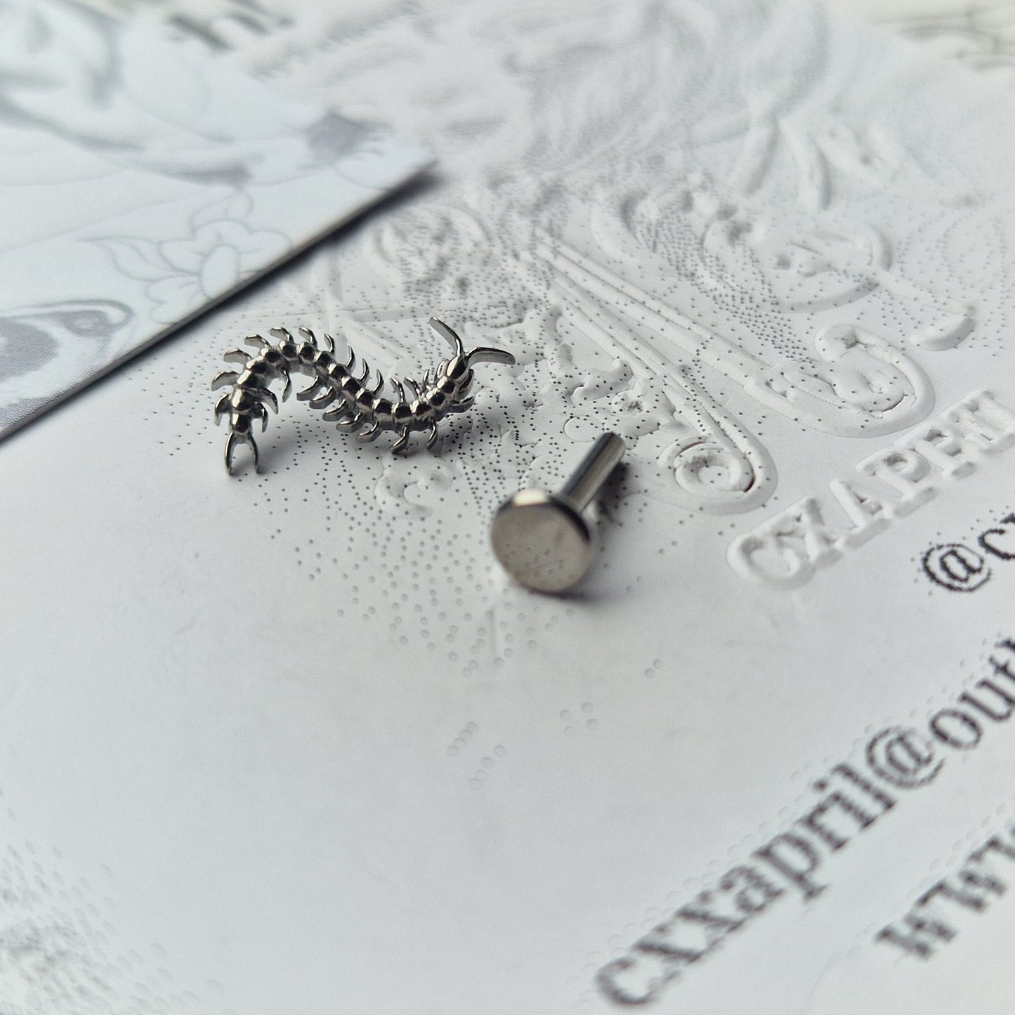 Centipede Insect Silver Titanium Stud |  Nature Body Piercings and Jewellery