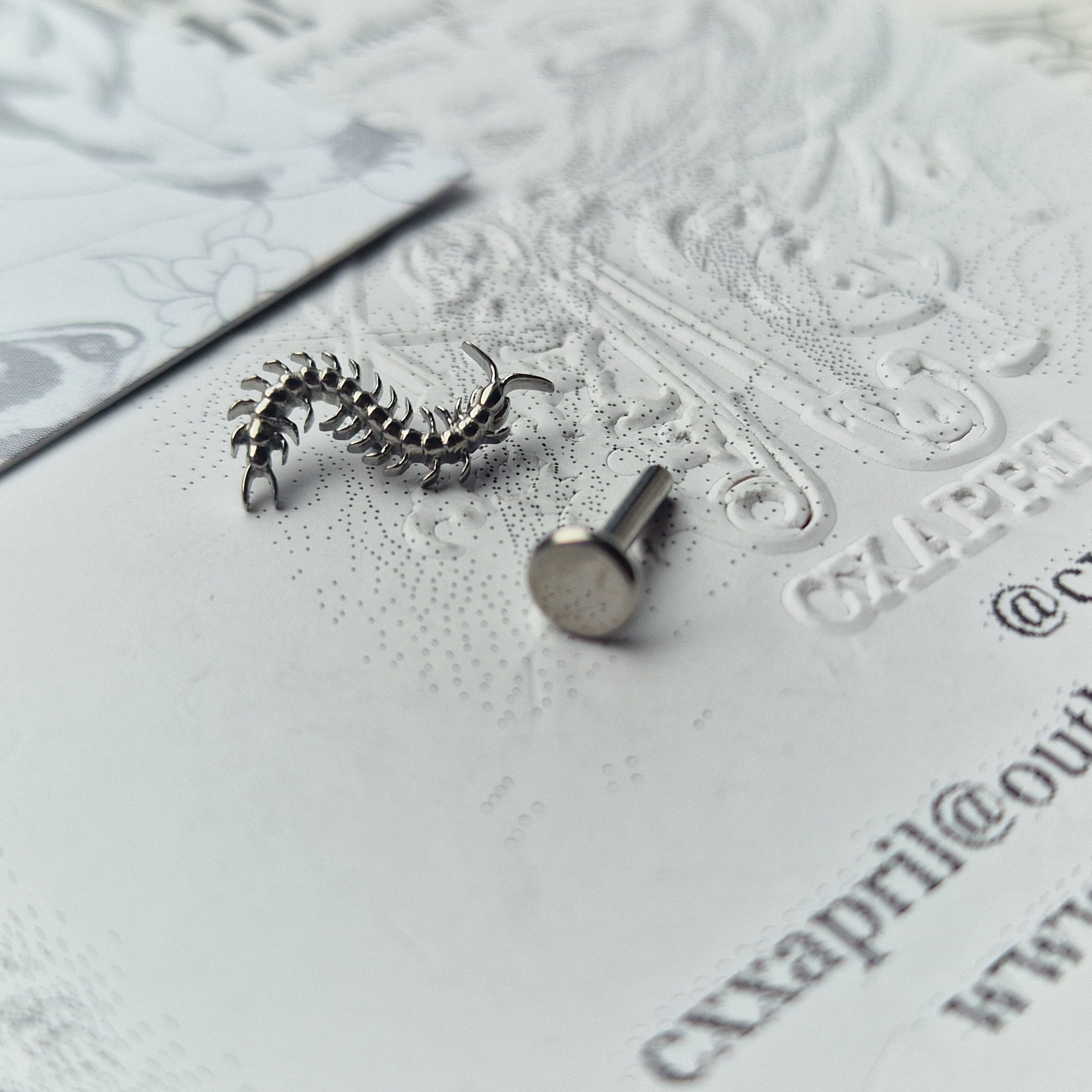 Centipede Insect Silver Titanium Stud |  Nature Body Piercings and Jewellery