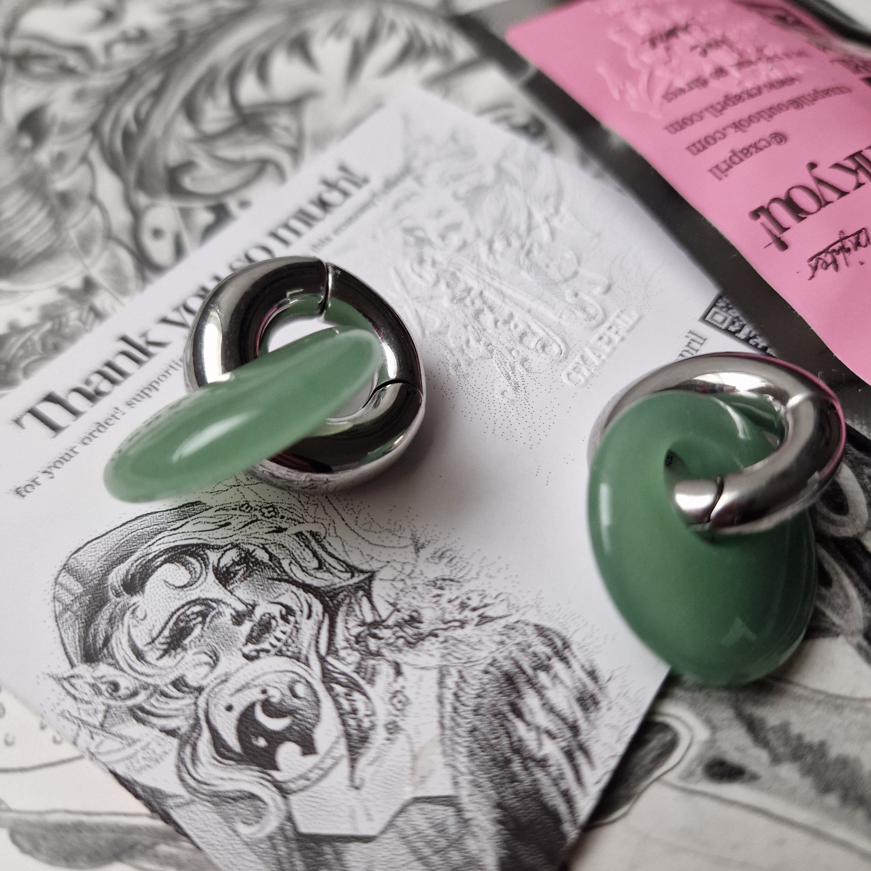 6MM 2G Organic Green Jade Silver Ear Weights
