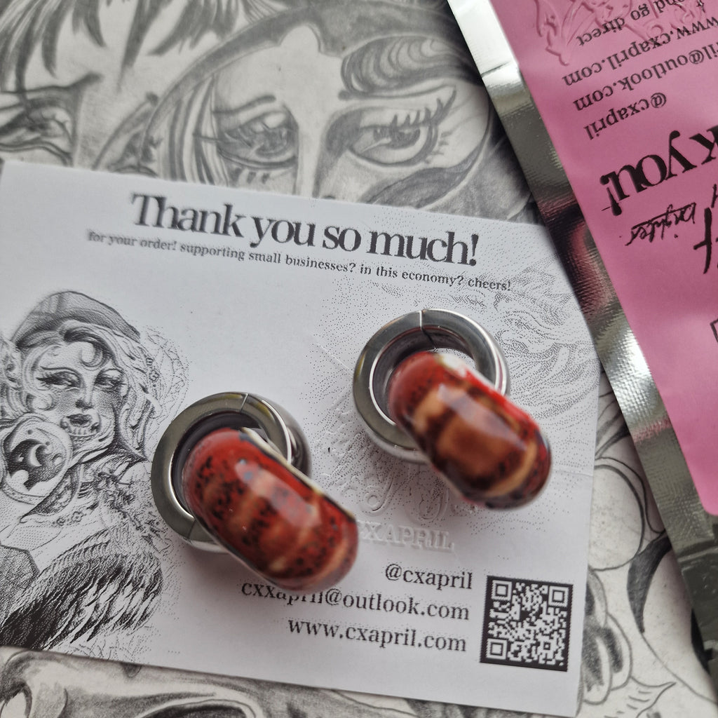 5MM 4G Silver Red Ear Weights Organic Plugs Gauges Earrings Alternative Jewelry | CXAPRIL