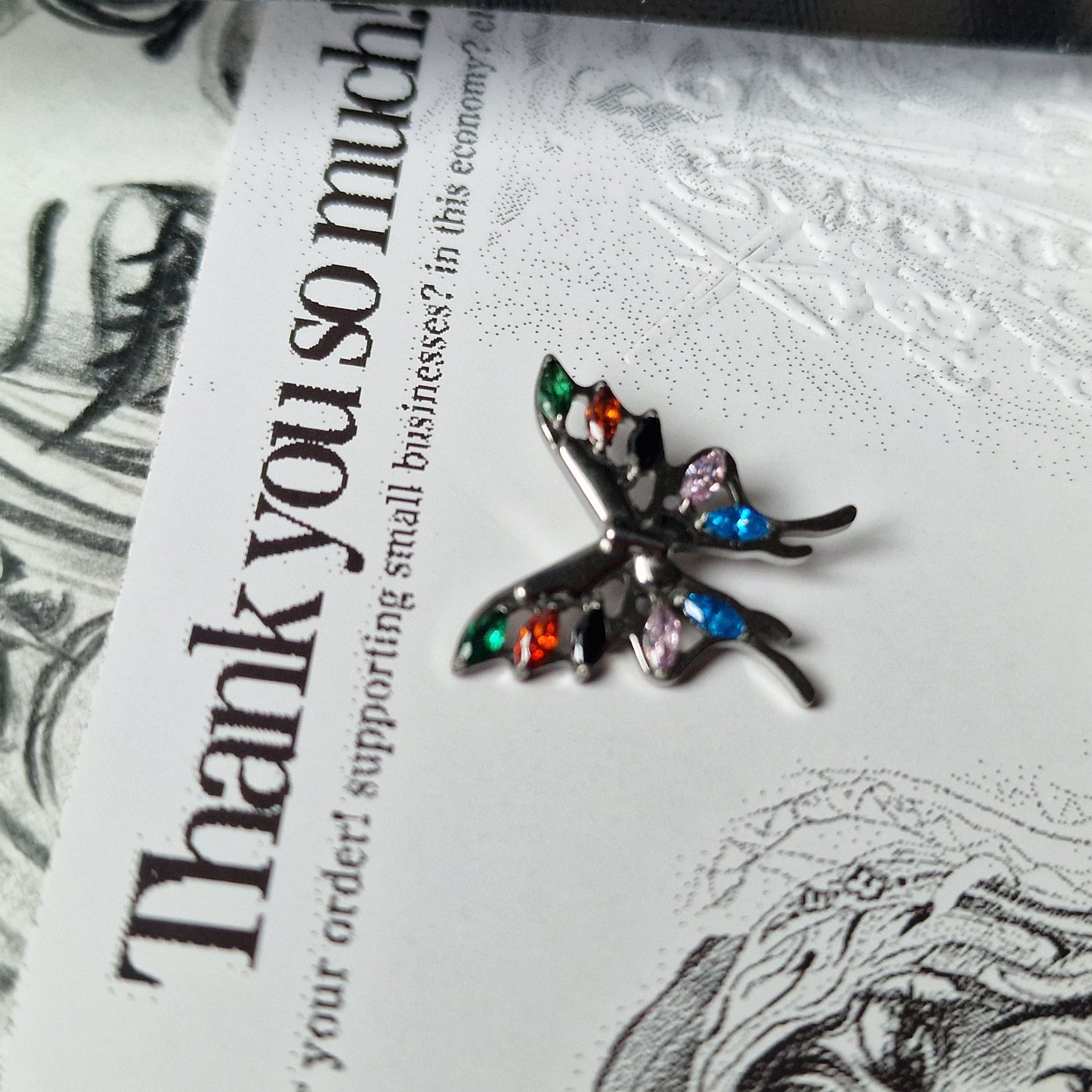 Jeweled Vintage Clown Pendant Rainbow Butterfly Earrings  | Zircon Titanium Silver Body Piercing