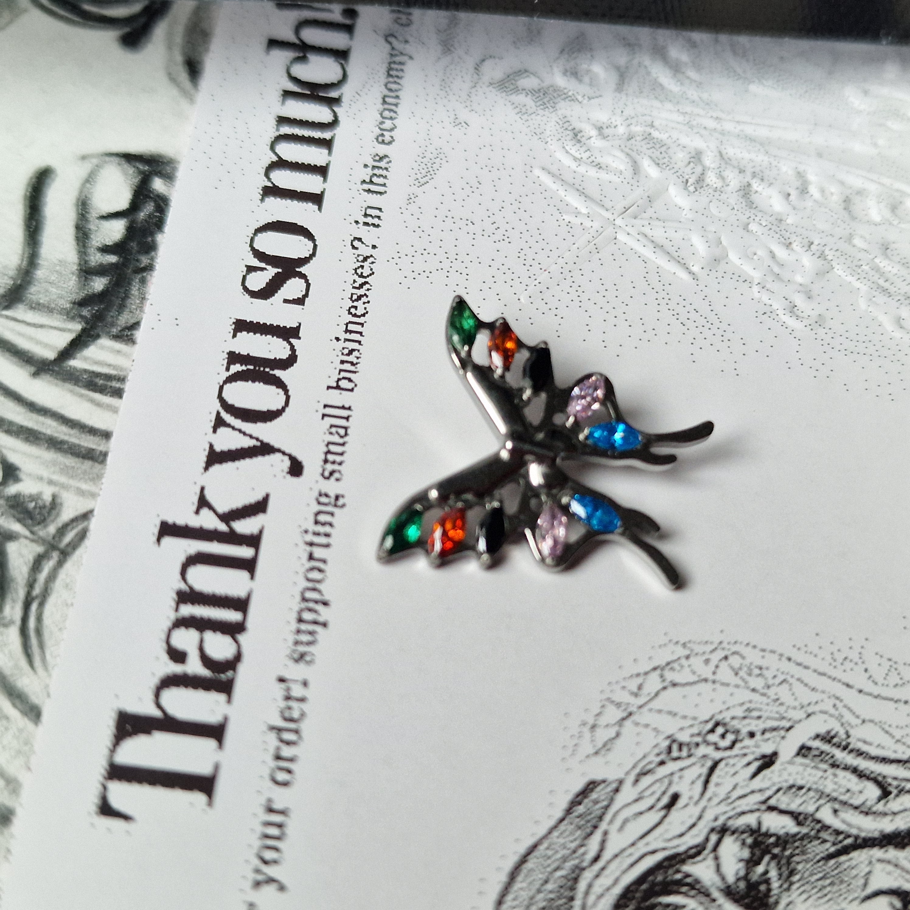 Jeweled Vintage Clown Pendant Rainbow Butterfly Earrings  | Zircon Titanium Silver Body Piercing