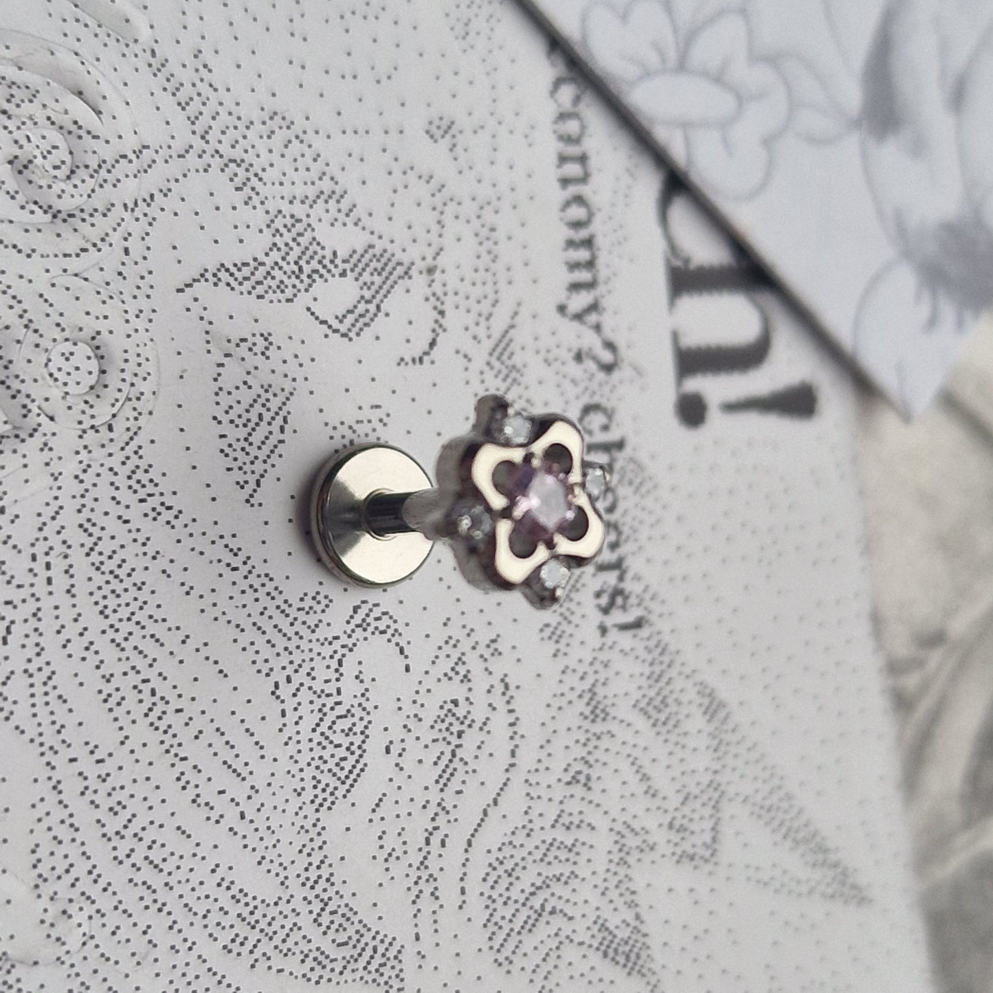 Oh its spring ! Pink flower Helix Cartilage Stud Counch | Titanium Body Piercings
