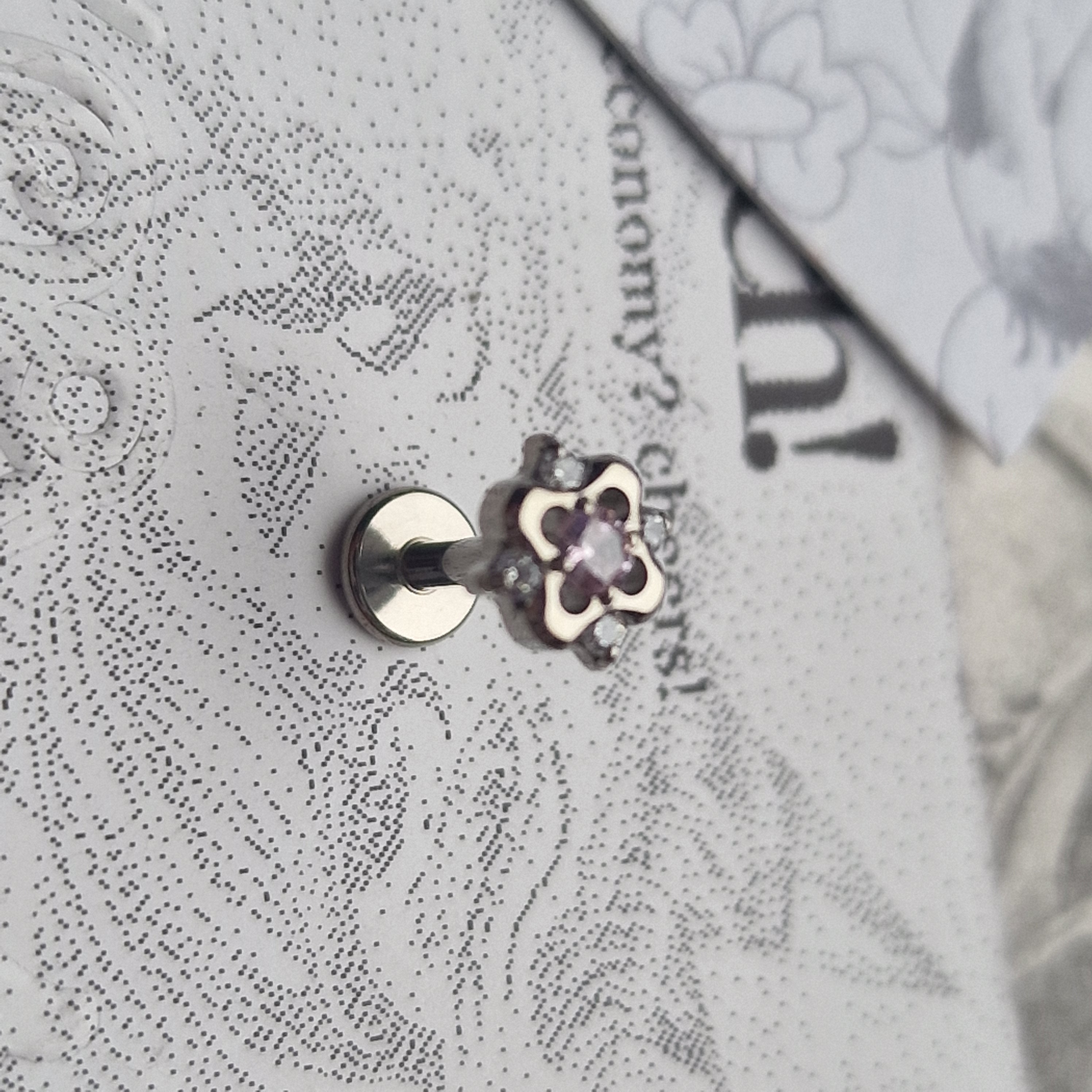 Oh its spring ! Pink flower Helix Cartilage Stud Counch | Titanium Body Piercings