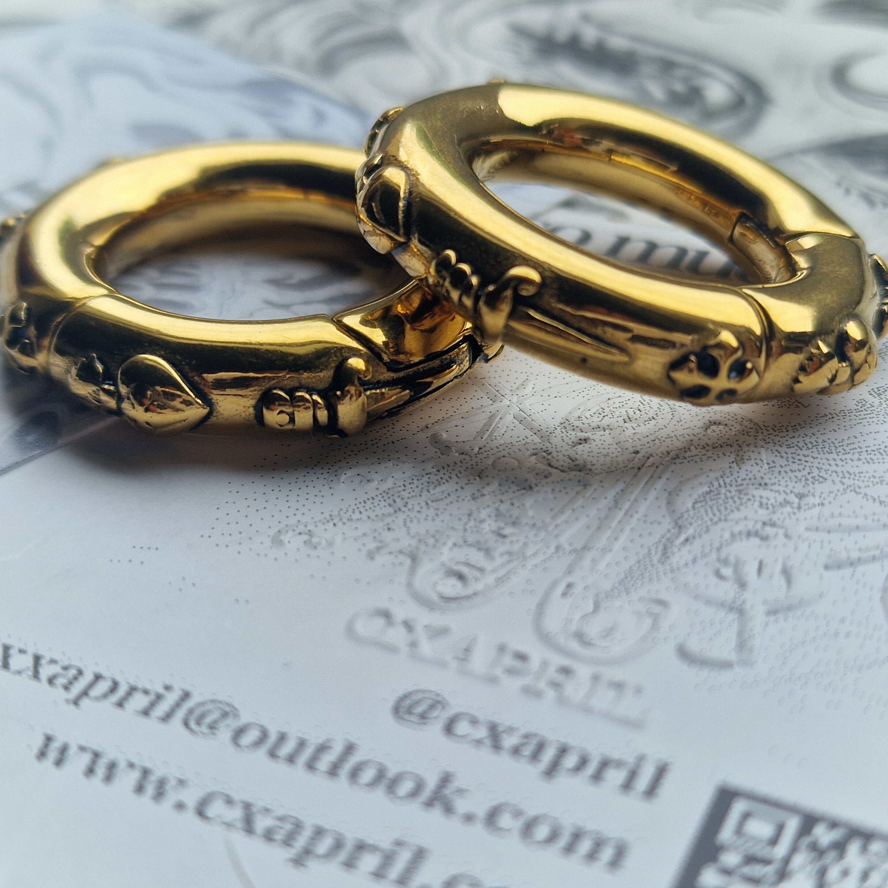 6MM 2G Sacred Heart Herald Heart Hoops Cross Gold Ear Weights | Jewellery for Stretched Ears and Lobes