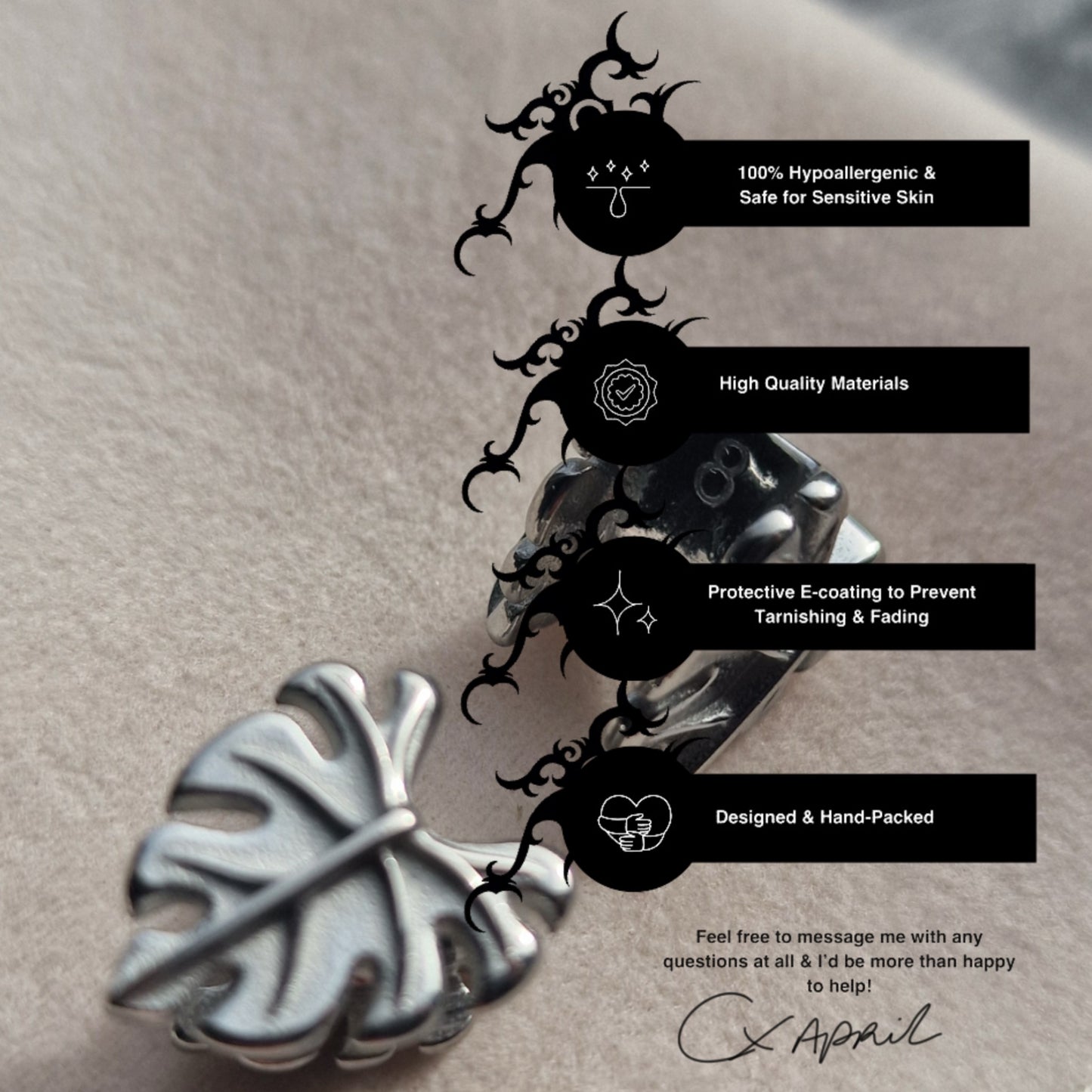 8MM 0G Silver Leaf Saddle Plugs Ear Weight Stretched Lobes Alt Piercings