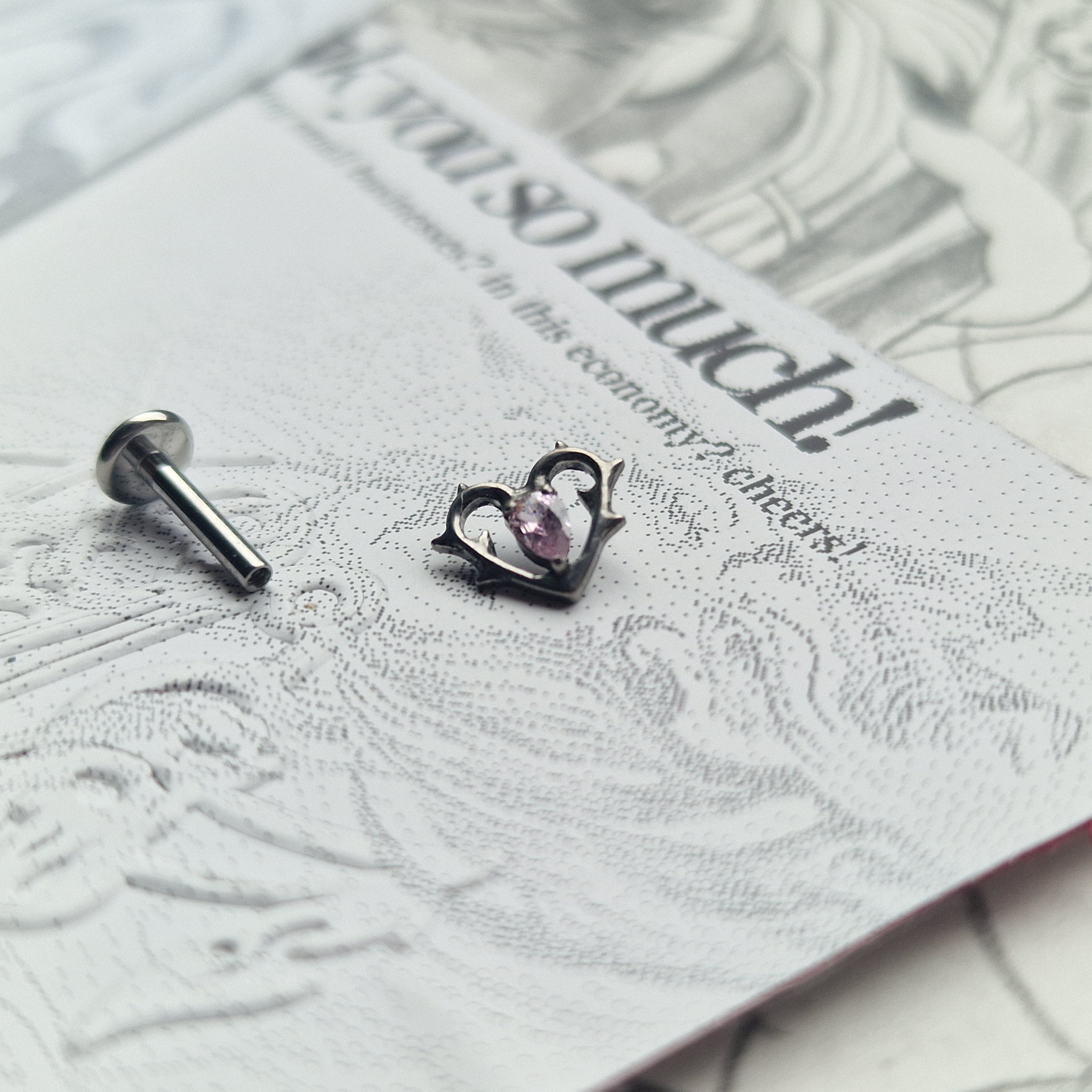 Thorn in my heart! | Pink Zircon Titanium Silver Body Piercing