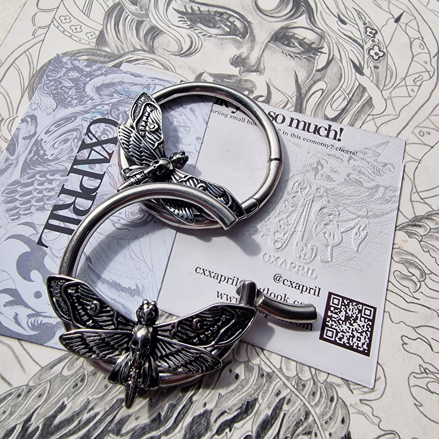 4MM 2G Silver Silence of the Death Moth | Ear Weights for Stretched Ears and Lobes