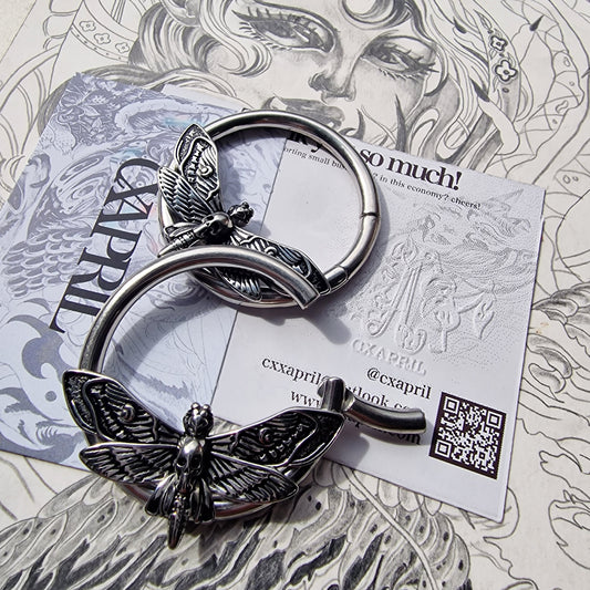 4MM 2G Silver Silence of the Death Moth | Ear Weights for Stretched Ears and Lobes