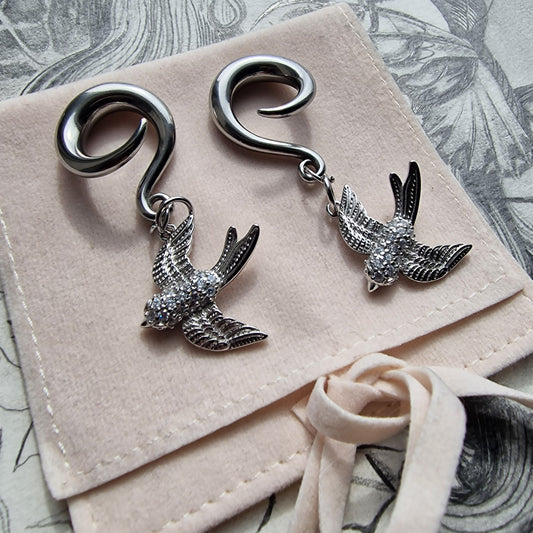 6MM 2G Silver Swollow Ear Weights | Silver Ear Weights