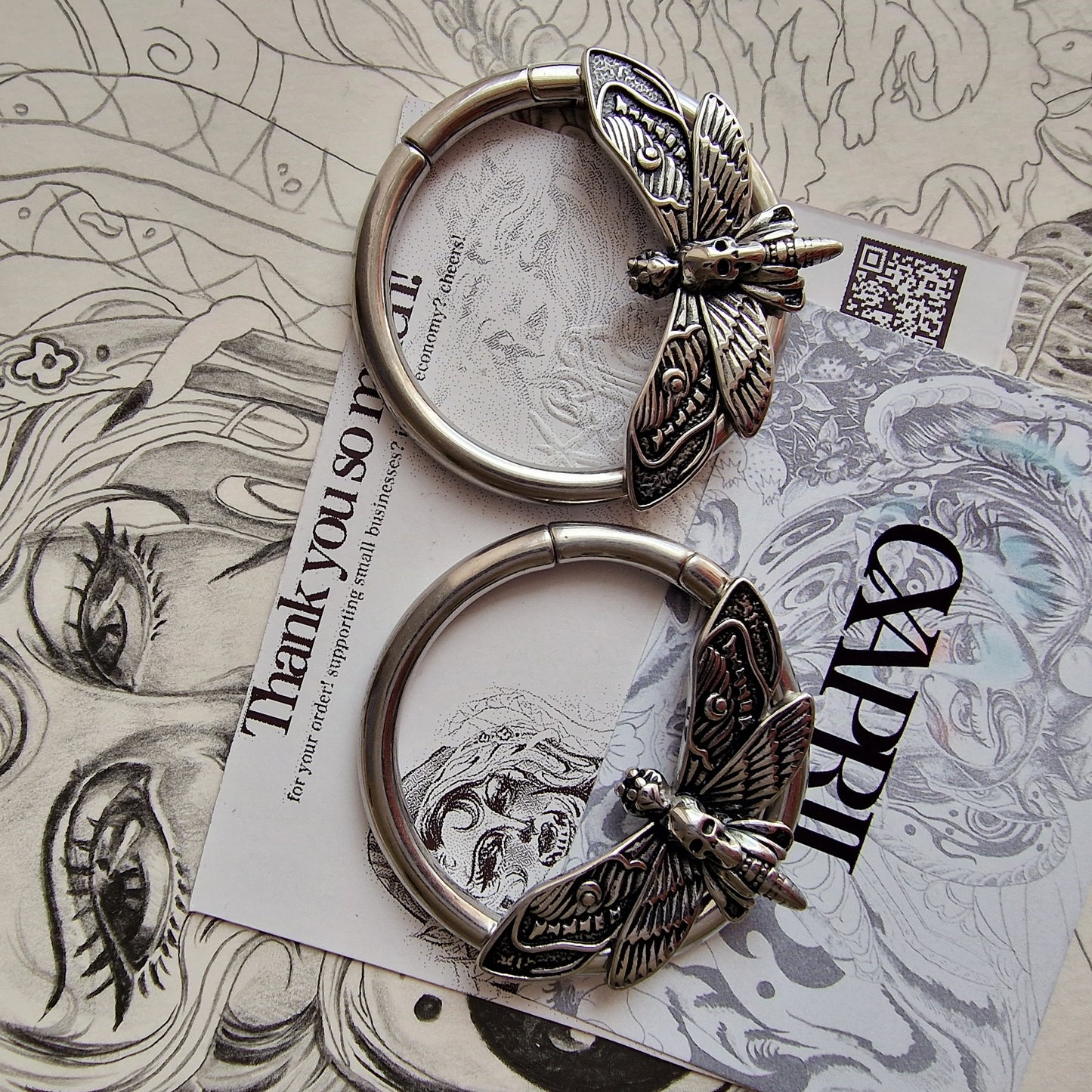 4MM 2G Silver Silence of the Death Moth | Ear Weights for Stretched Ears and Lobes