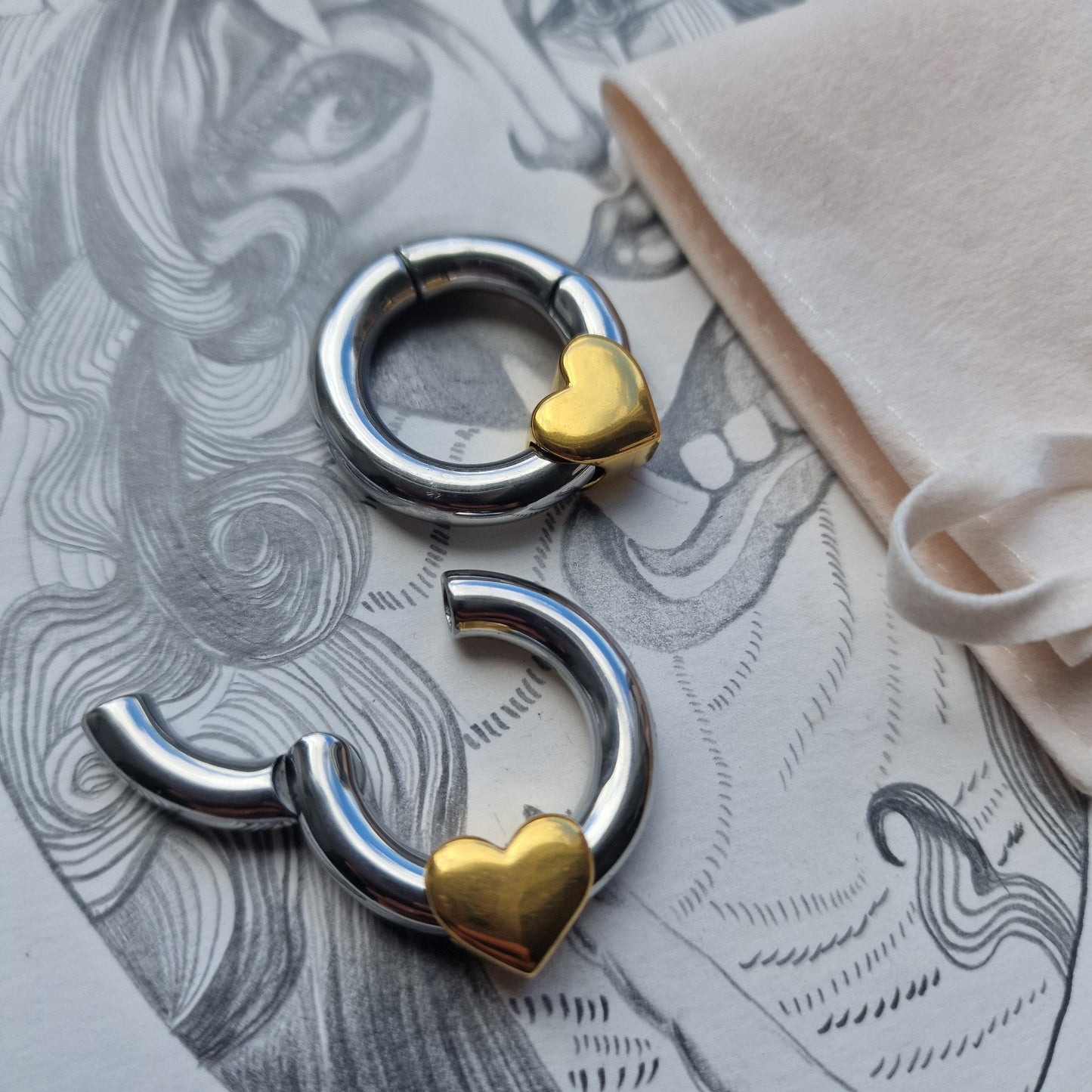 6MM 2G Halo Heart Hangers | Heart Silver Gold Heart Hangers Ear Weight