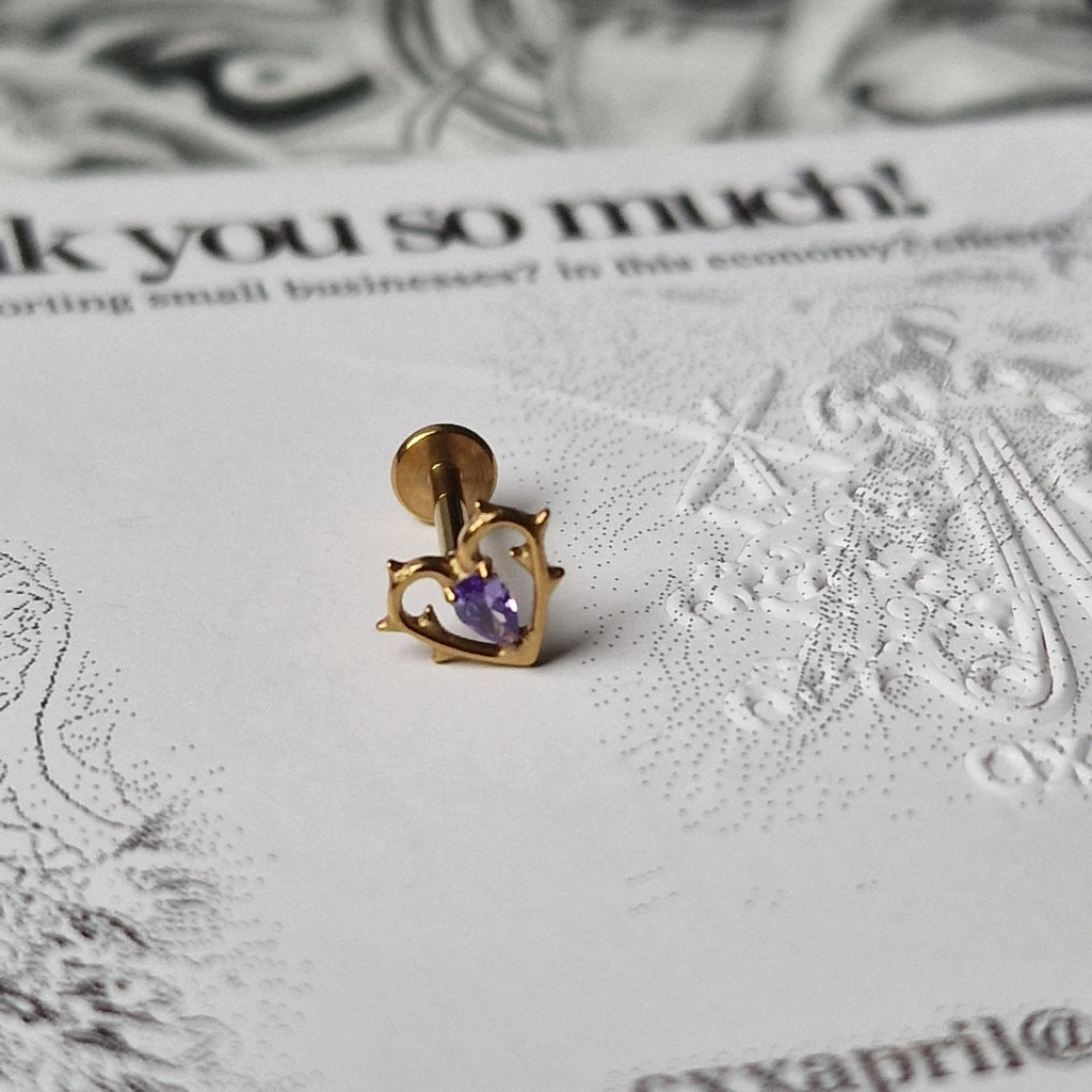 Spikey Golden Thorn in my heart! | Purple Zircon Titanium Gold Body Piercing