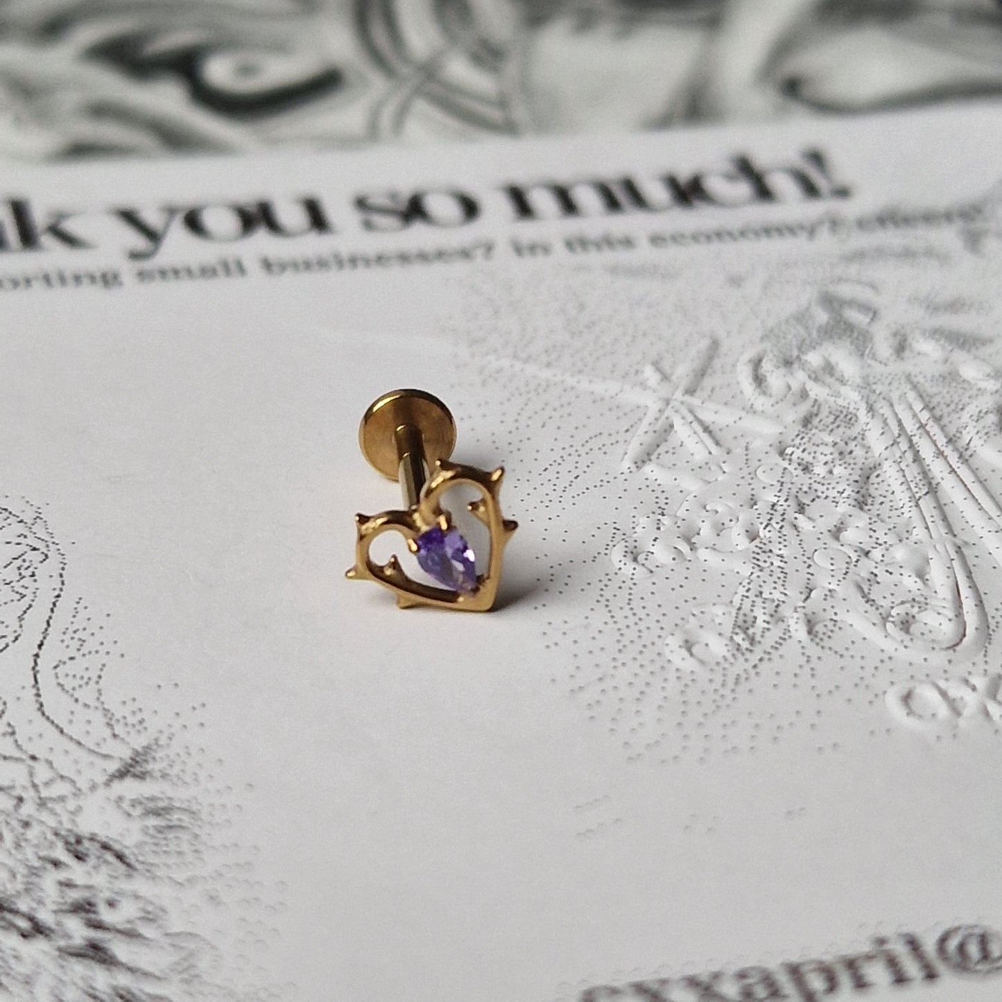 Spikey Golden Thorn in my heart! | Purple Zircon Titanium Gold Body Piercing