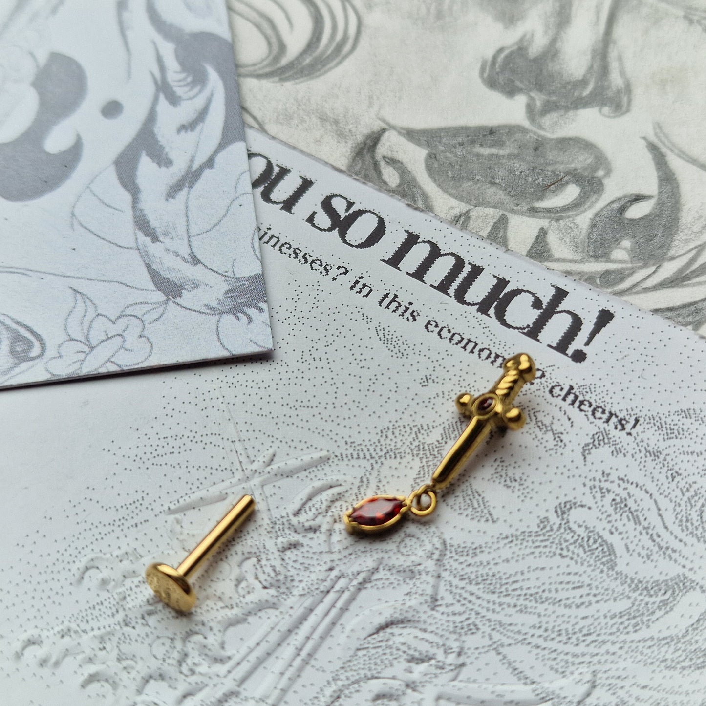Red Sword | Body Jewellery Cartilage Stud Earring