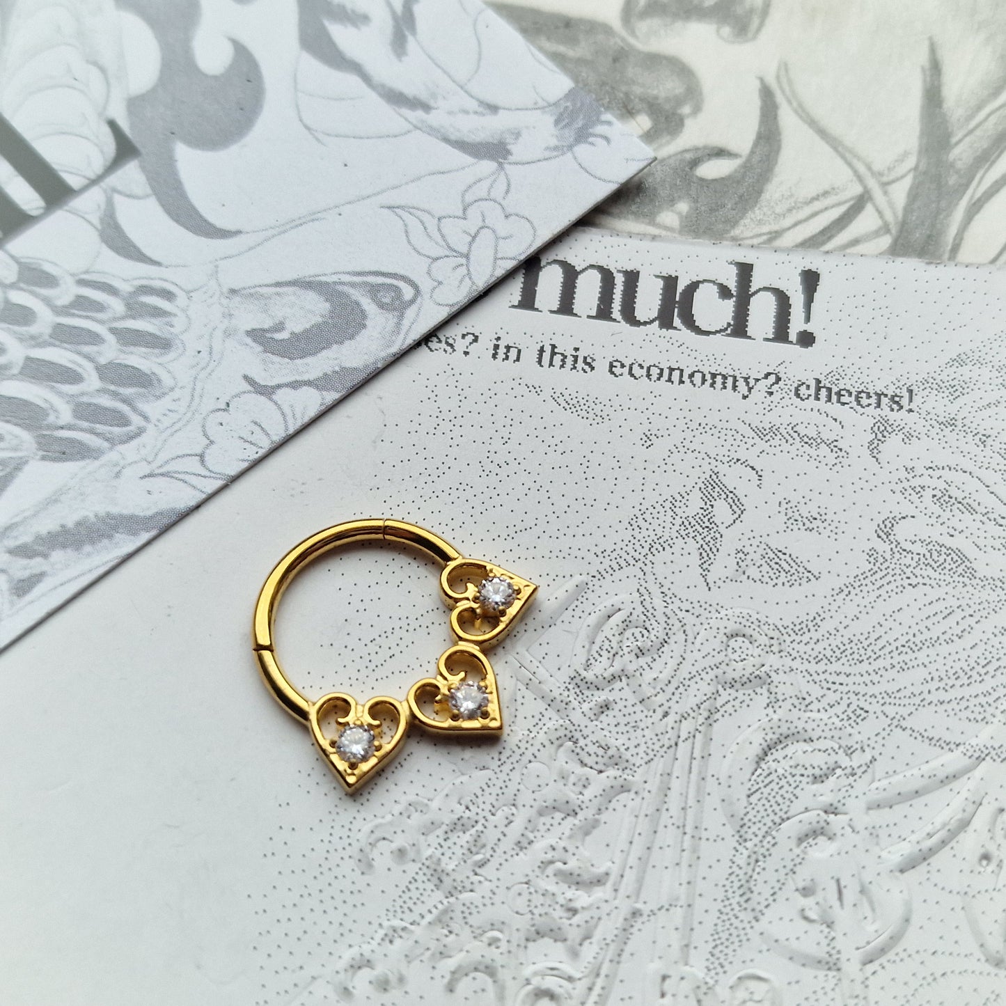 Trio Heart Hoop Gold Titanium | Septum Helix Daith Hoop