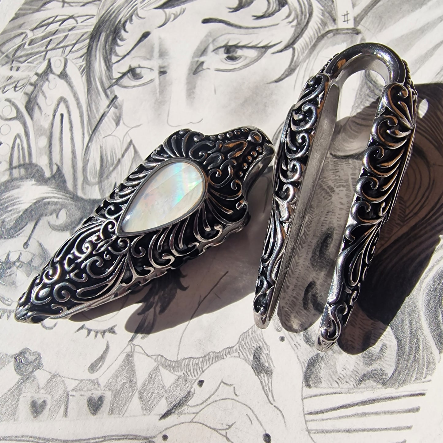 22MM 7/8 inch Silver Saddle Hangers  Opal Ear Weights  Saddle Ear Weights Pair