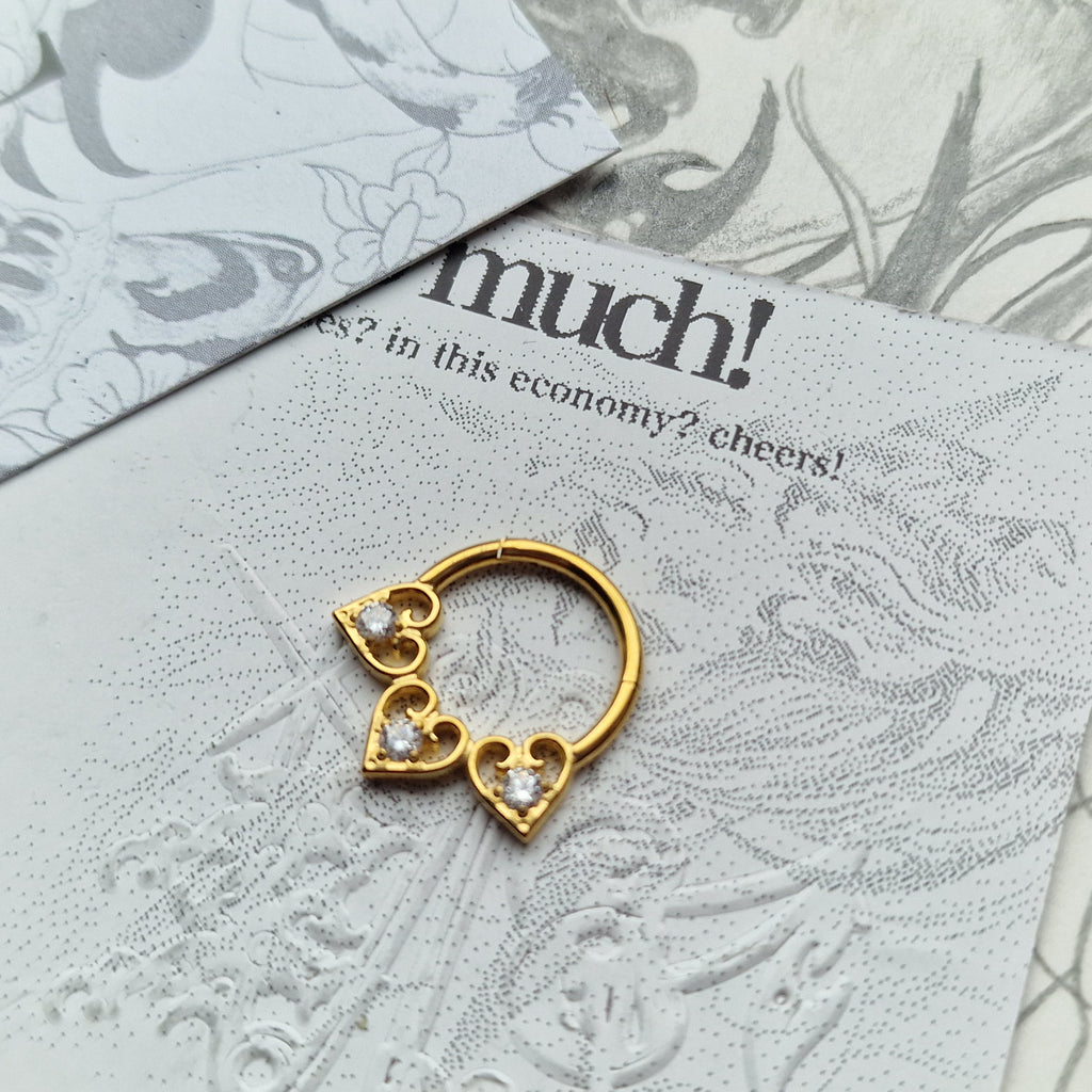Trio Heart Hoop Gold Titanium | Septum Helix Daith Hoop