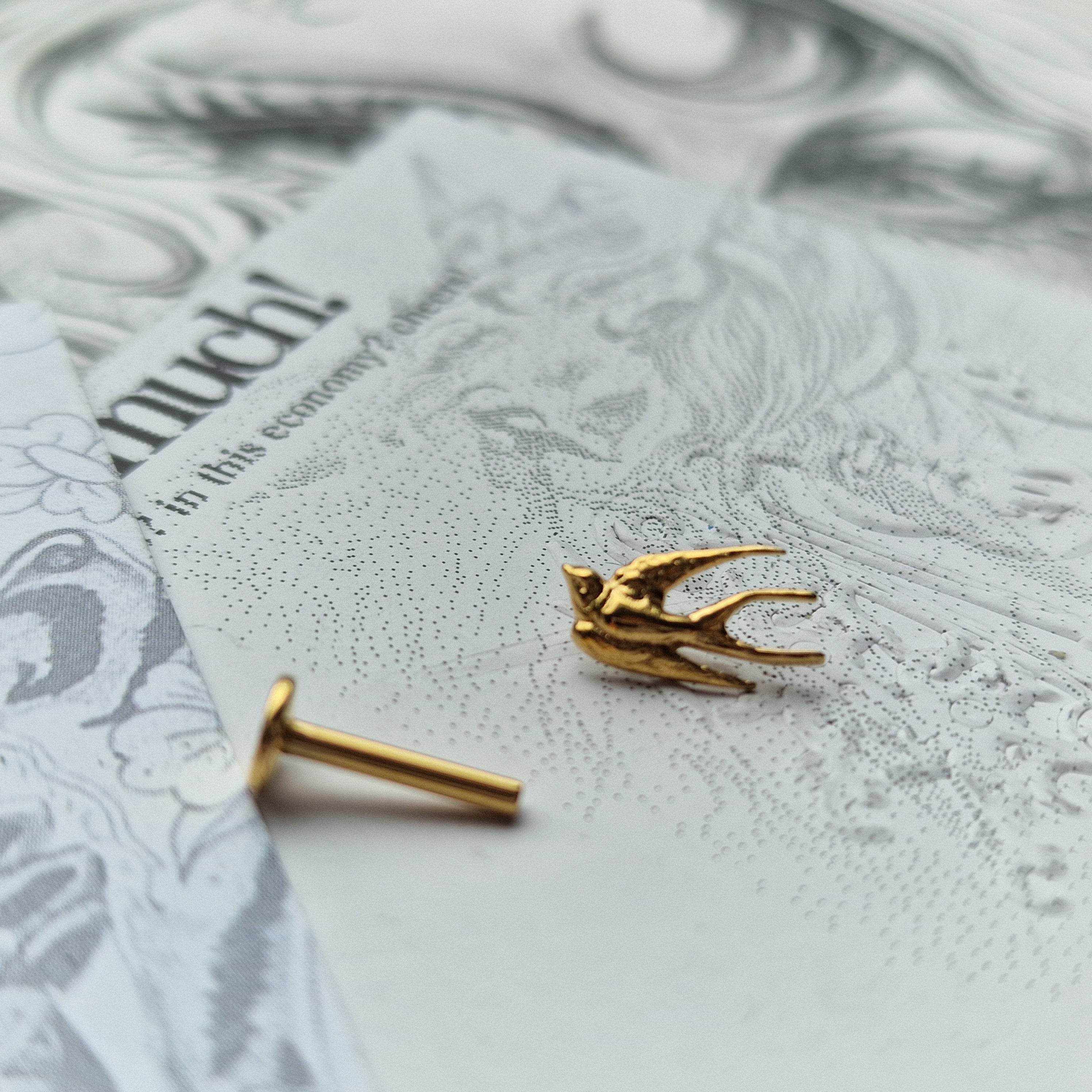 Swollow Birdie Tattoo Signature | Gold Body Piercings Alt Jewellery