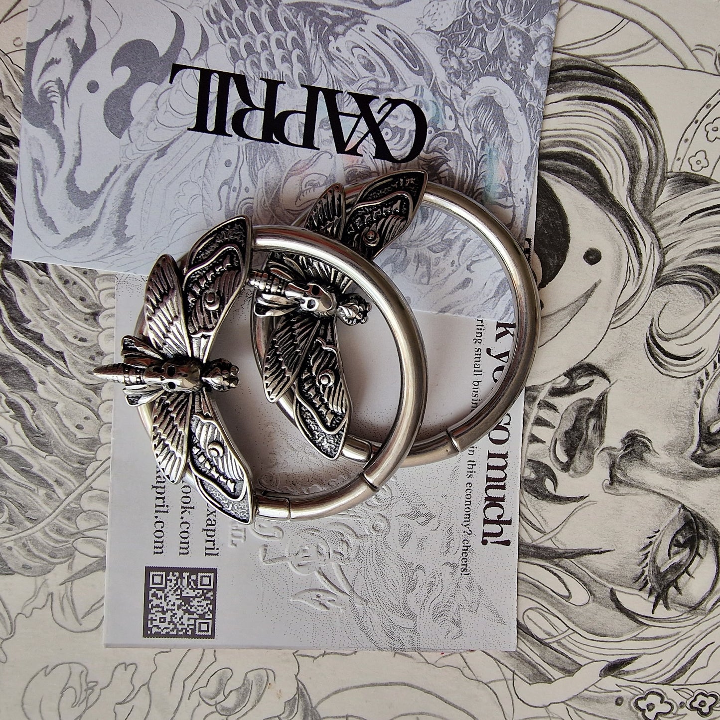 4MM 2G Silver Silence of the Death Moth | Ear Weights for Stretched Ears and Lobes
