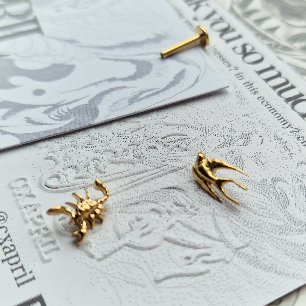 Scorpion and Birdie Set Titanium Cartilage | Alt Gold Body Jewellery