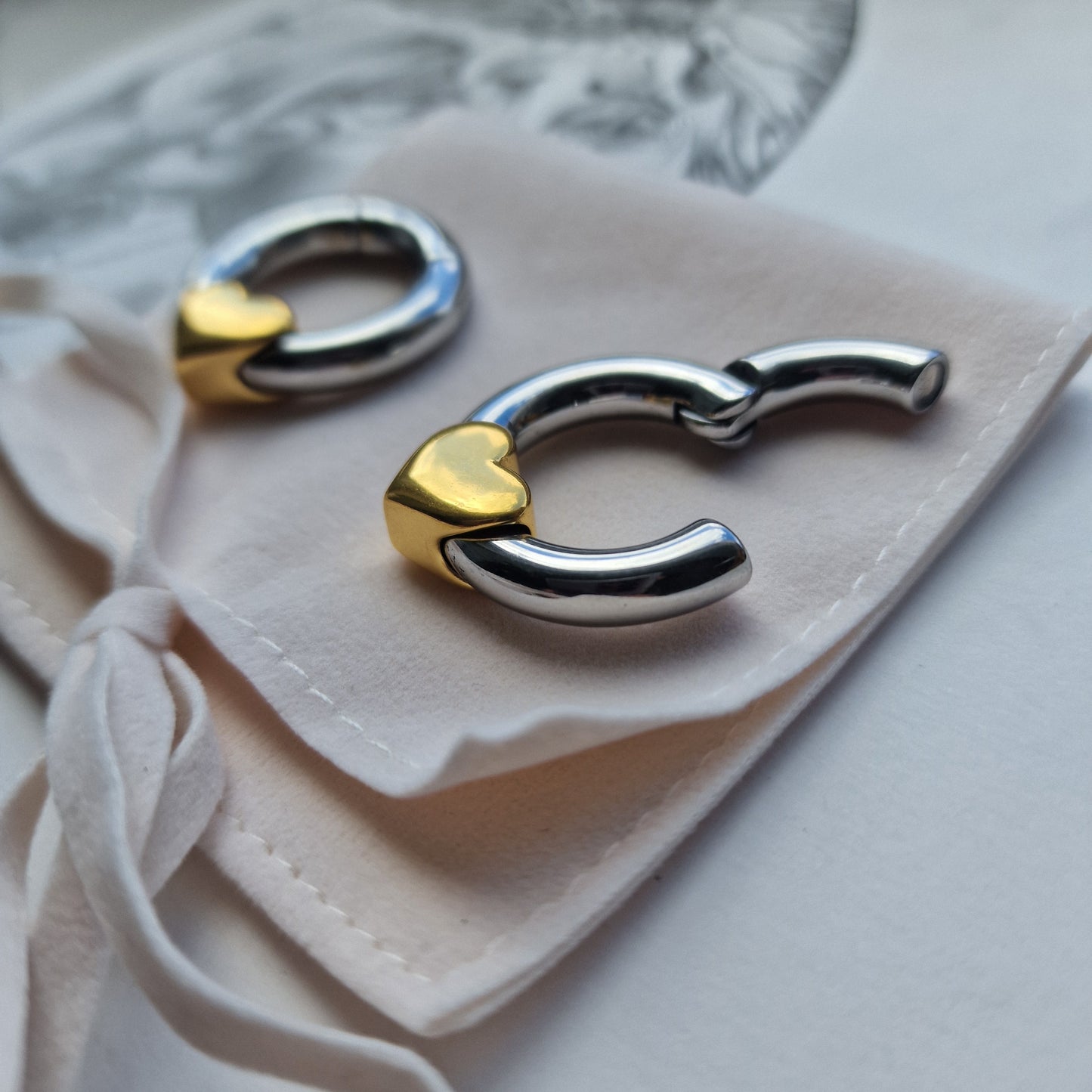 6MM 2G Halo Heart Hangers | Heart Silver Gold Heart Hangers Ear Weight