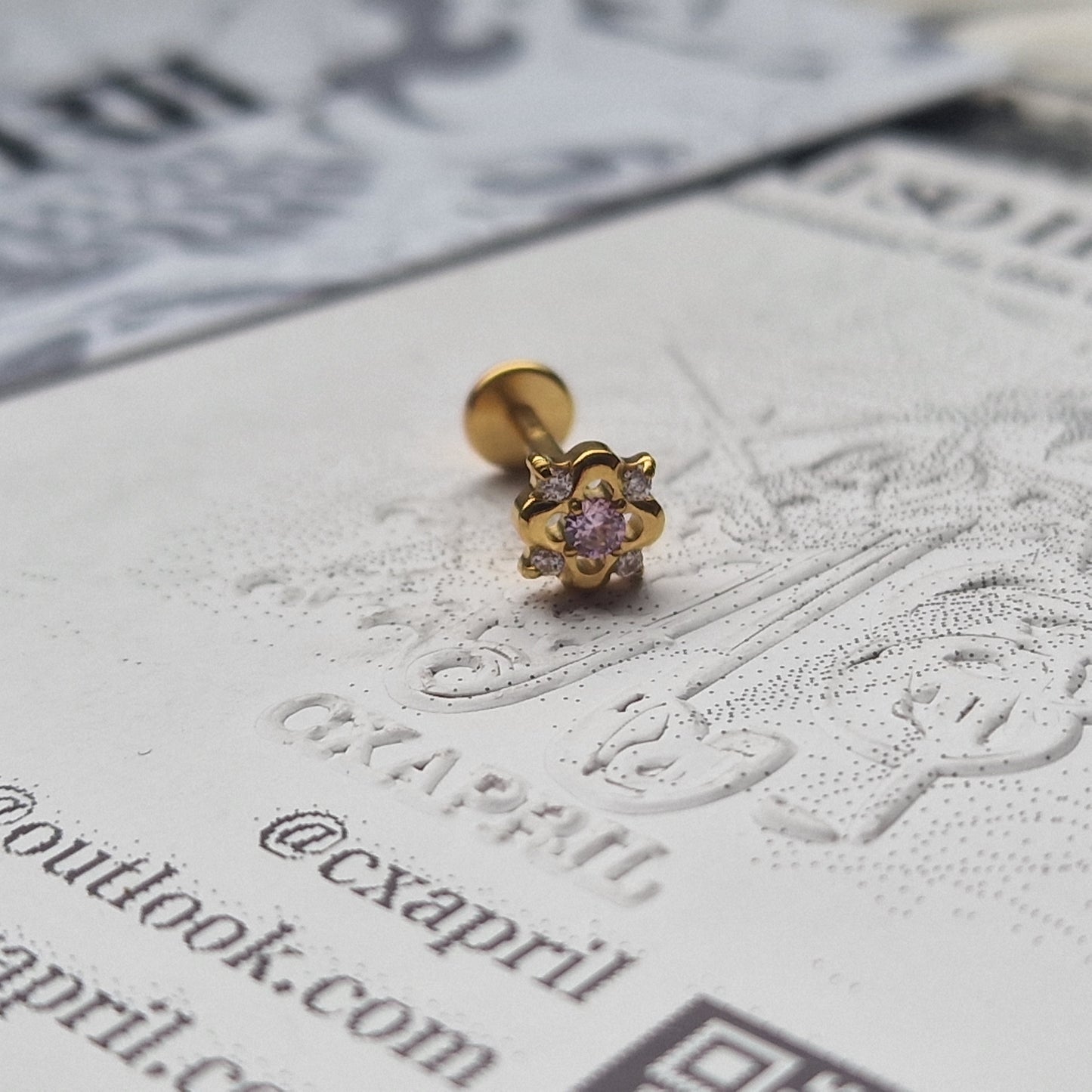 Oh its spring ! Pink flower Helix Cartilage Stud Counch | Titanium Body Piercings