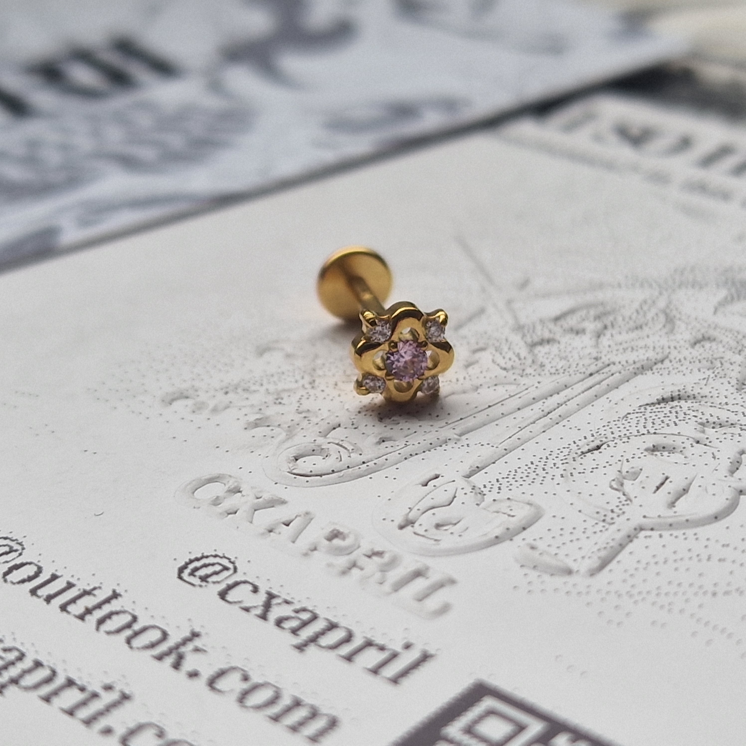 Oh its spring ! Pink flower Helix Cartilage Stud Counch | Titanium Body Piercings